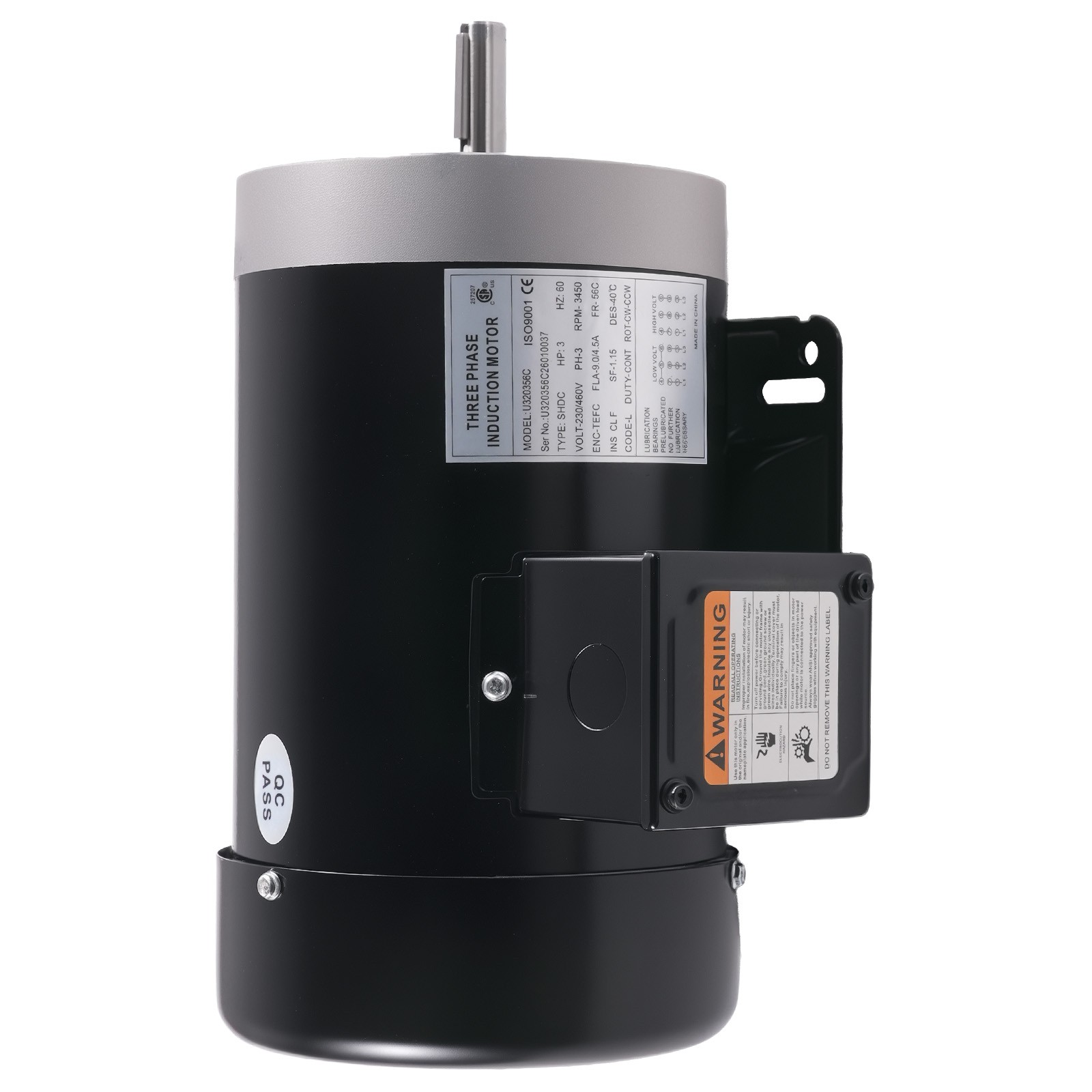 3HP Electric Motor, Industry AC Motor 3450 RPM Farm Duty 3 Phase 56C Frame 230V