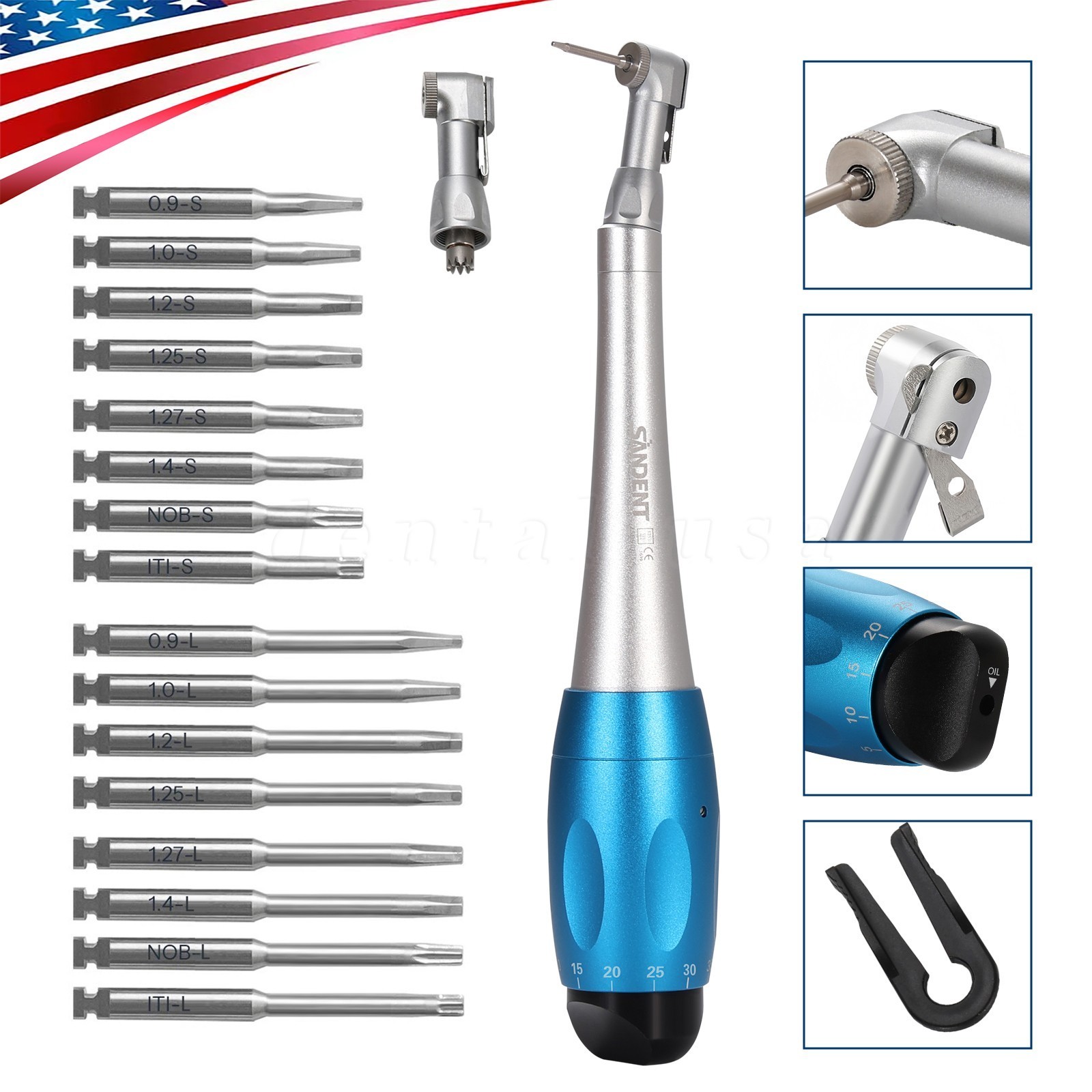 Dental Universal Implant Kit Torque Wrench Contra Angle Handpiece & 16 Drivers