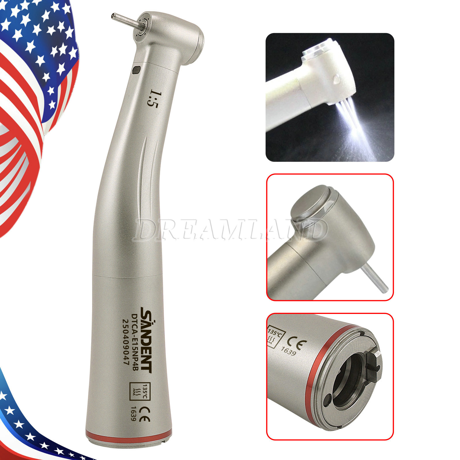 Dental 1:5 LED Low Speed Handpiece Fiber Optic Internal 4 Spray E-Type DTA