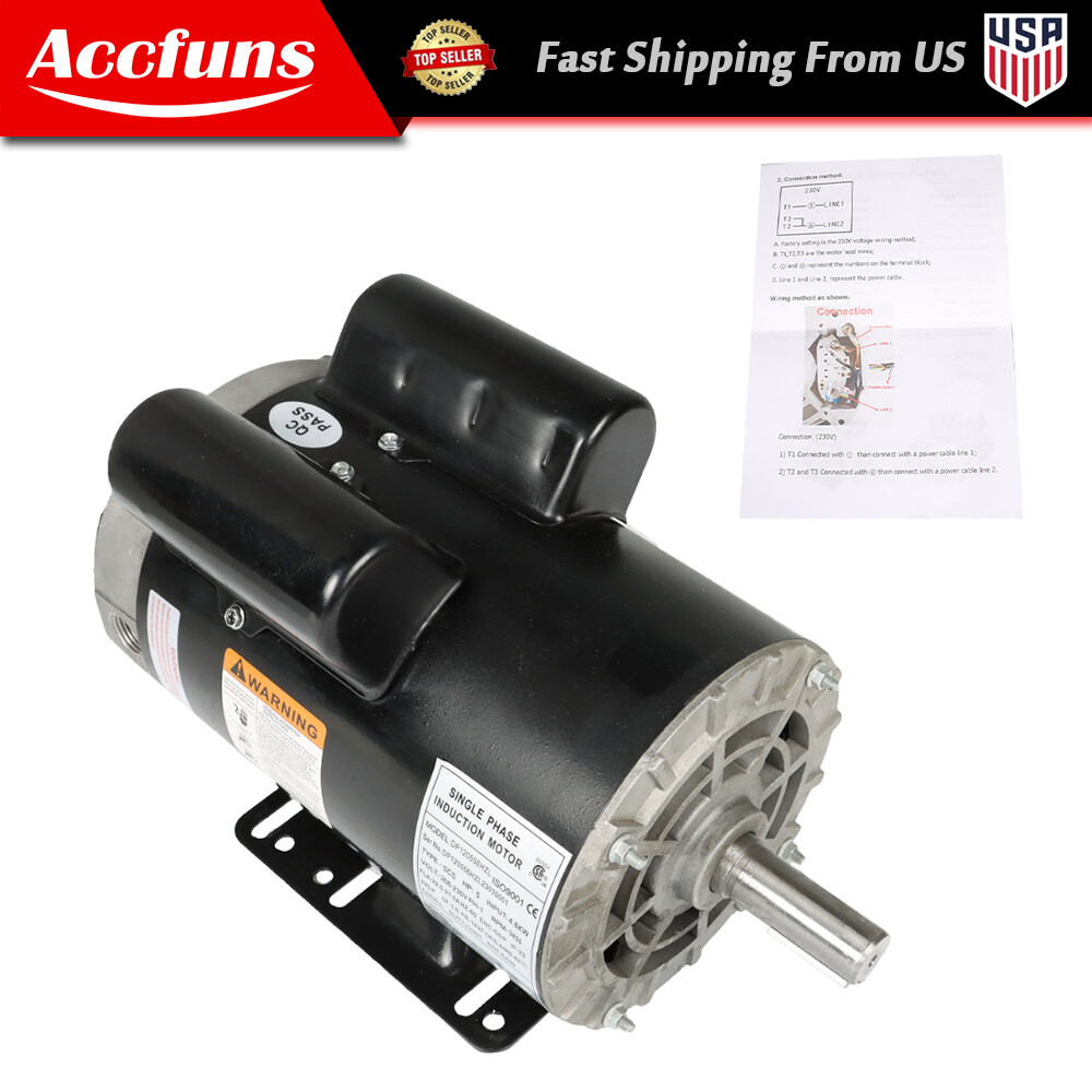 230V Compressor Duty Electric Motor 1 Phase 3450 RPM 56HZ Frame 7/8″ Shaft 5HP