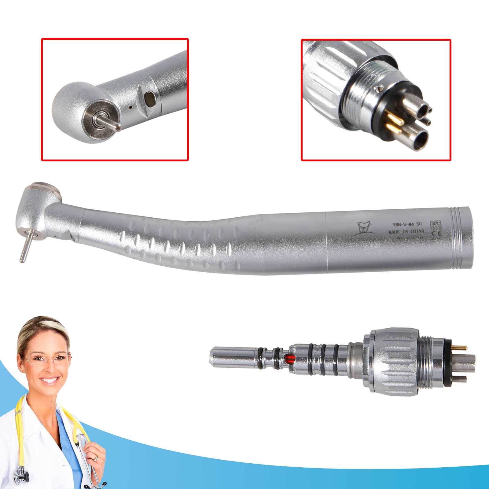 Dental Fiber Optic LED Turbine Handpiece Standard Head / Quick Coupler 6Holes Y6