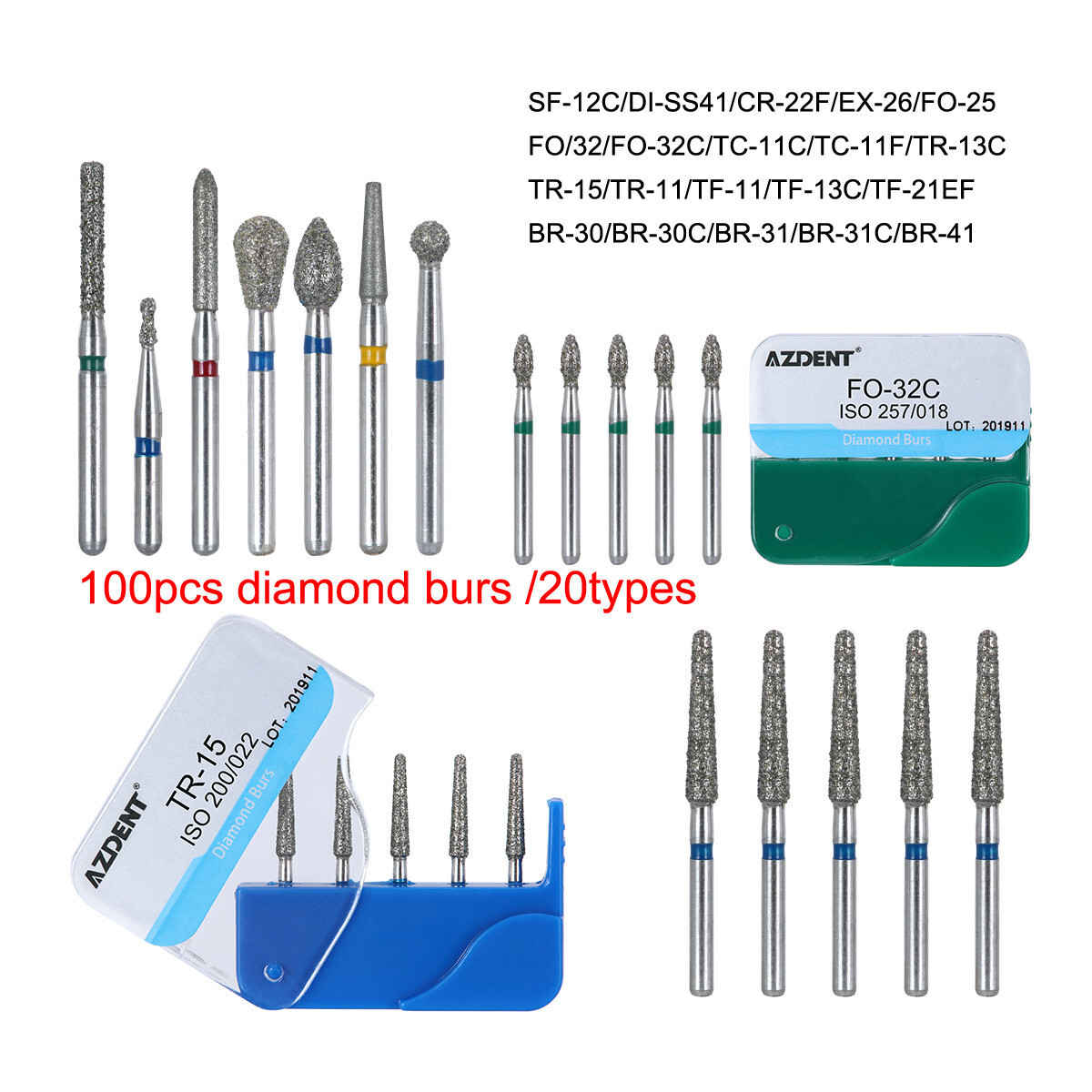 【USA】100Pcs Dental Diamond Burs for High Speed Handpiece Medium FG 1.6MM