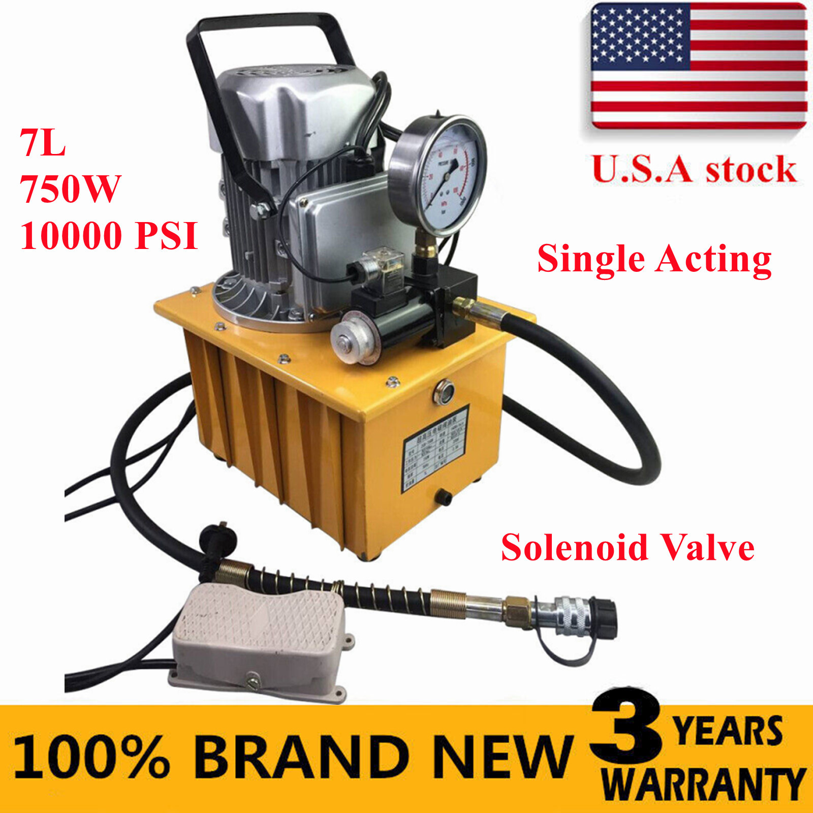 Electric Driven Hydraulic Pump Pedal Single Acting Solenoid Valve 110V 10000psi