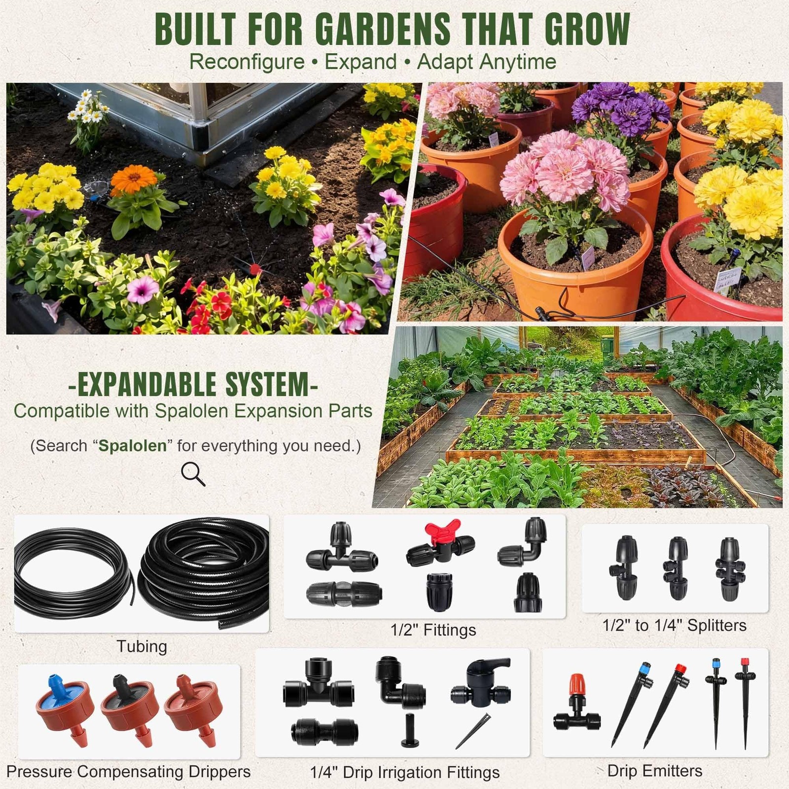 Push-to-Connect Drip Irrigation System Kit, 2-Zone Garden Watering System wit…