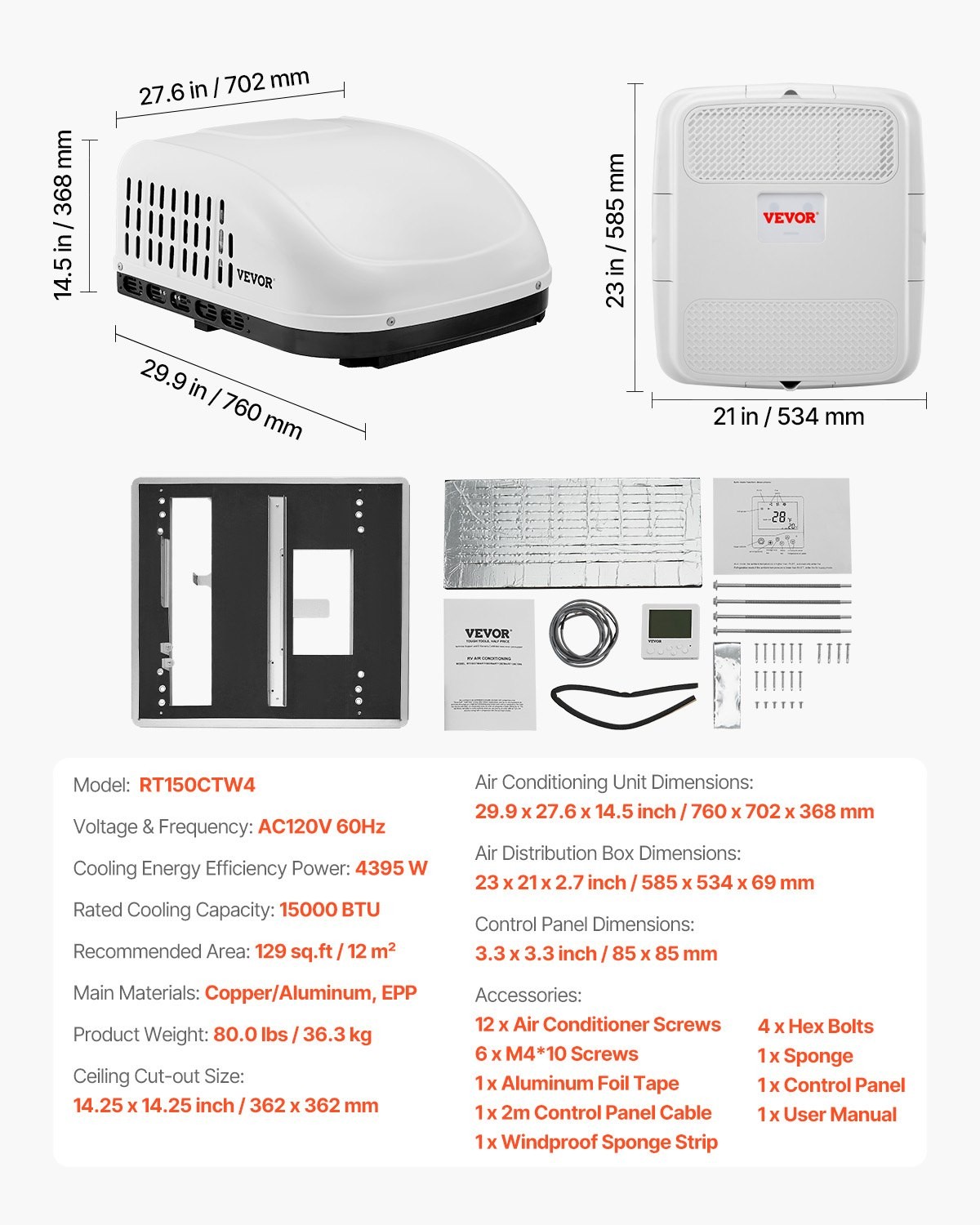 New/RV Air Conditioner, 15000 BTU Non-Ducted Rooftop RV AC Unit, 65 dB Quiet Des