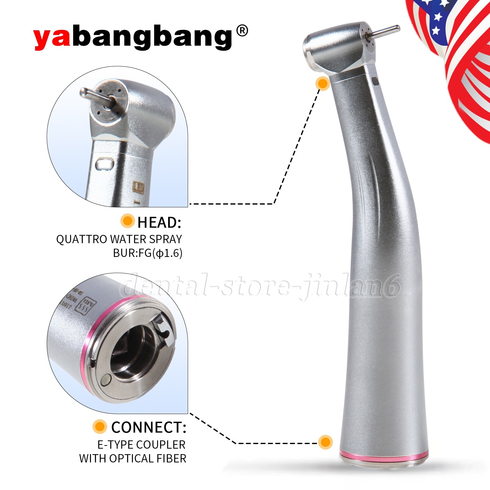 NSK Ti-MAX X95L Style Dental 1:5 LED Fiber Optic Contra Angle Handpiece Red Ring