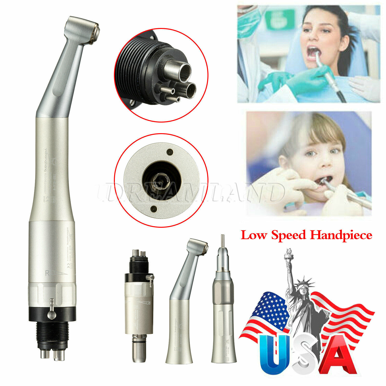 NSK Style Dental Slow Low Speed Handpiece Straight Contra Angle Air Motor 4Holes