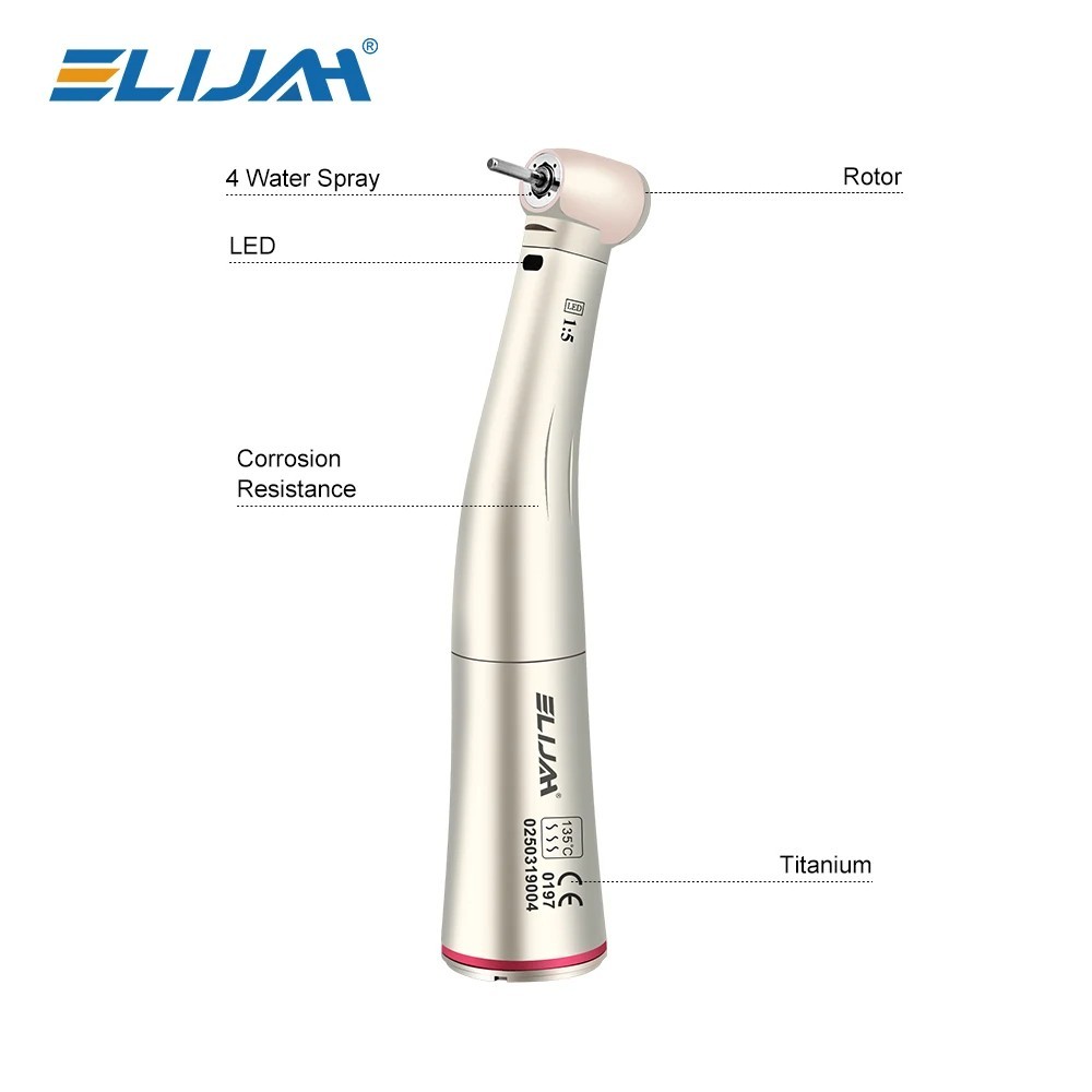 Dental 1:5 Fiber Optic Handpiece LED Quattro Spray Push Button Contra Angle