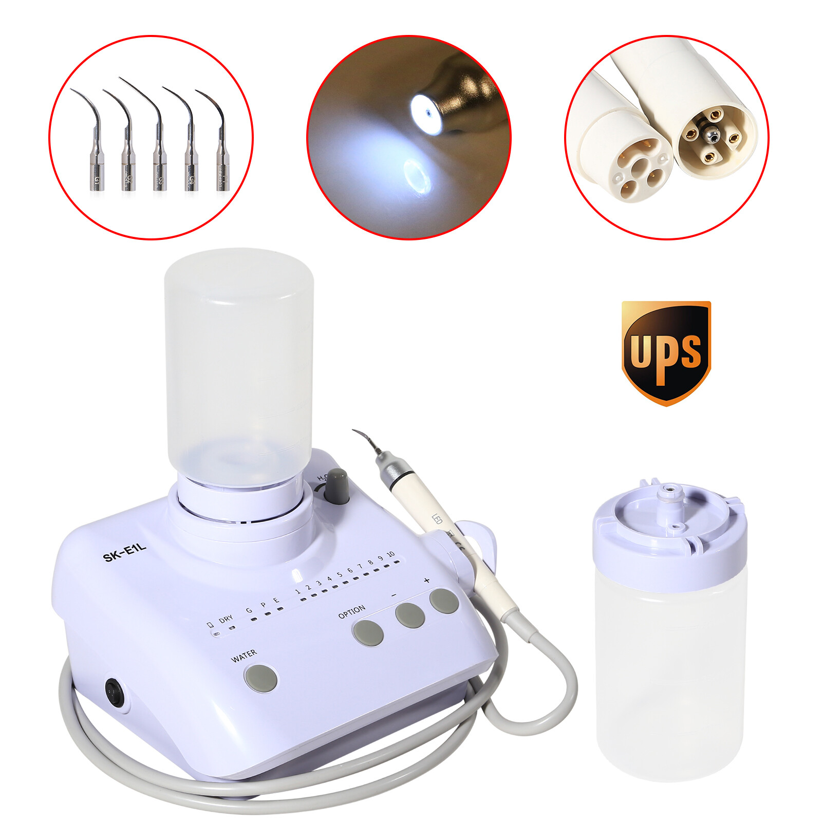 For Woodpecker EMS Dental Ultrasonic Piezo Scaler LED Handpiece + 2 Bottles UPS