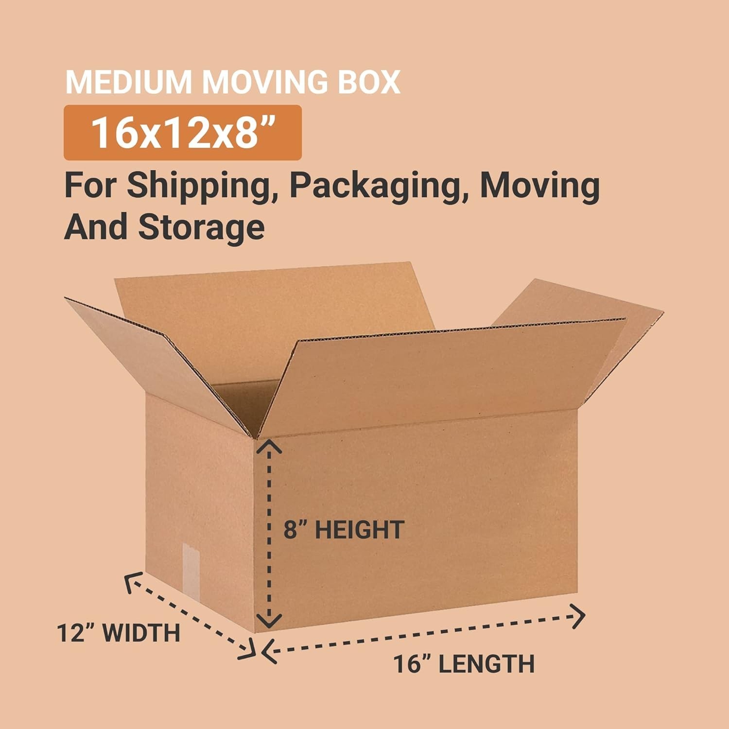 Shipping Boxes Medium 16″L x 12″W x 8″H 25-Pack – Corrugated Cardboard Box fo…