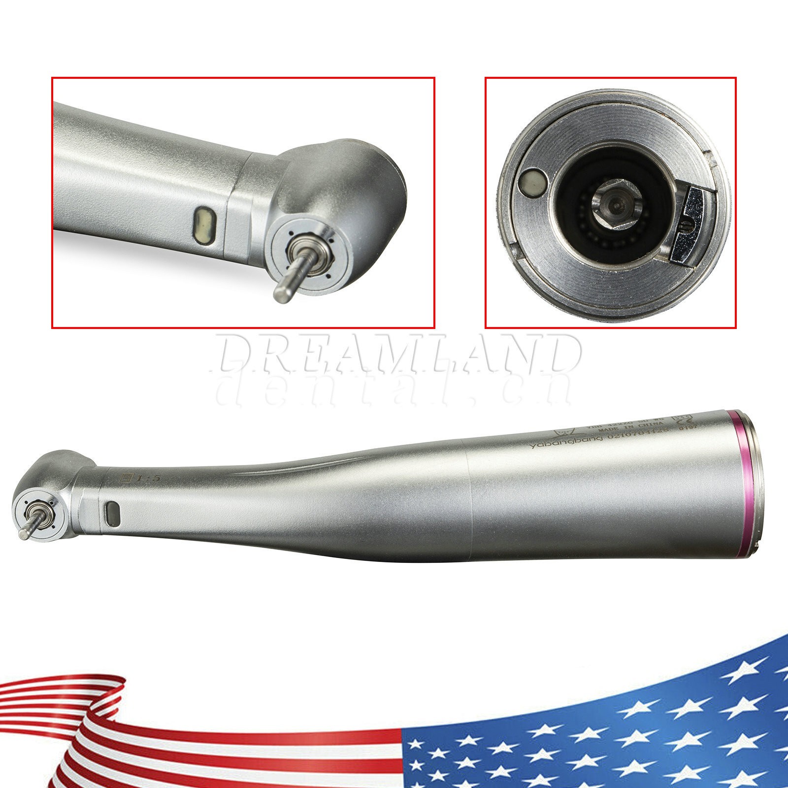 NSK Style Dental 1:5 Increasing Handpiece Fiber Optic LED Contra Angle Red Ring