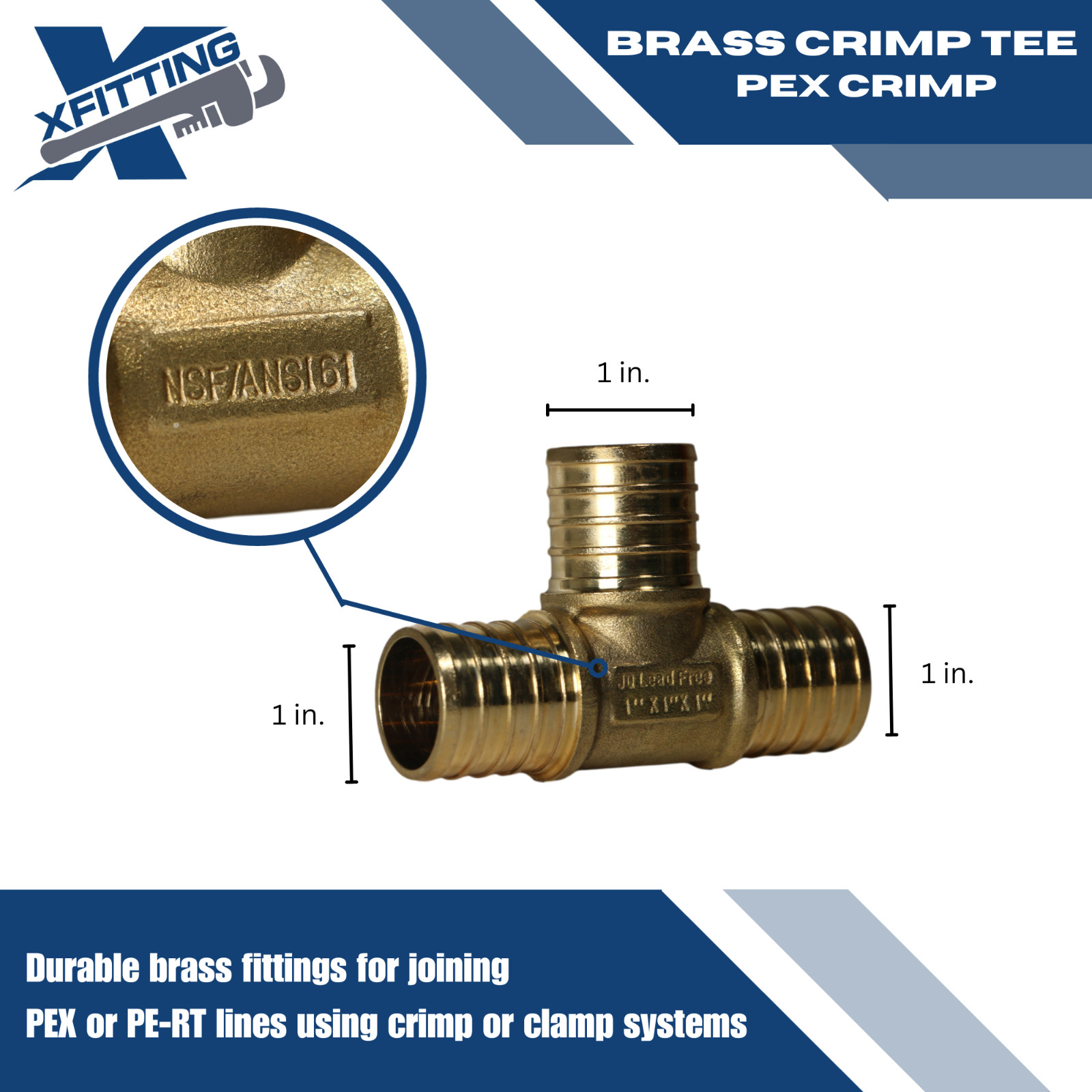 10 Pcs. 1″ X 1″ X 1″ Pex Tee, One Inch Pex Tee, Lead Free Brass 23-1-3=10