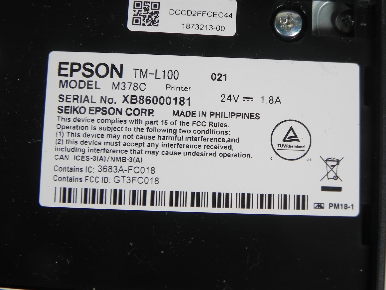 Epson TM-L100 M378A Linerless Sticky Label Printer USB Ethernet Serial LOW USAGE