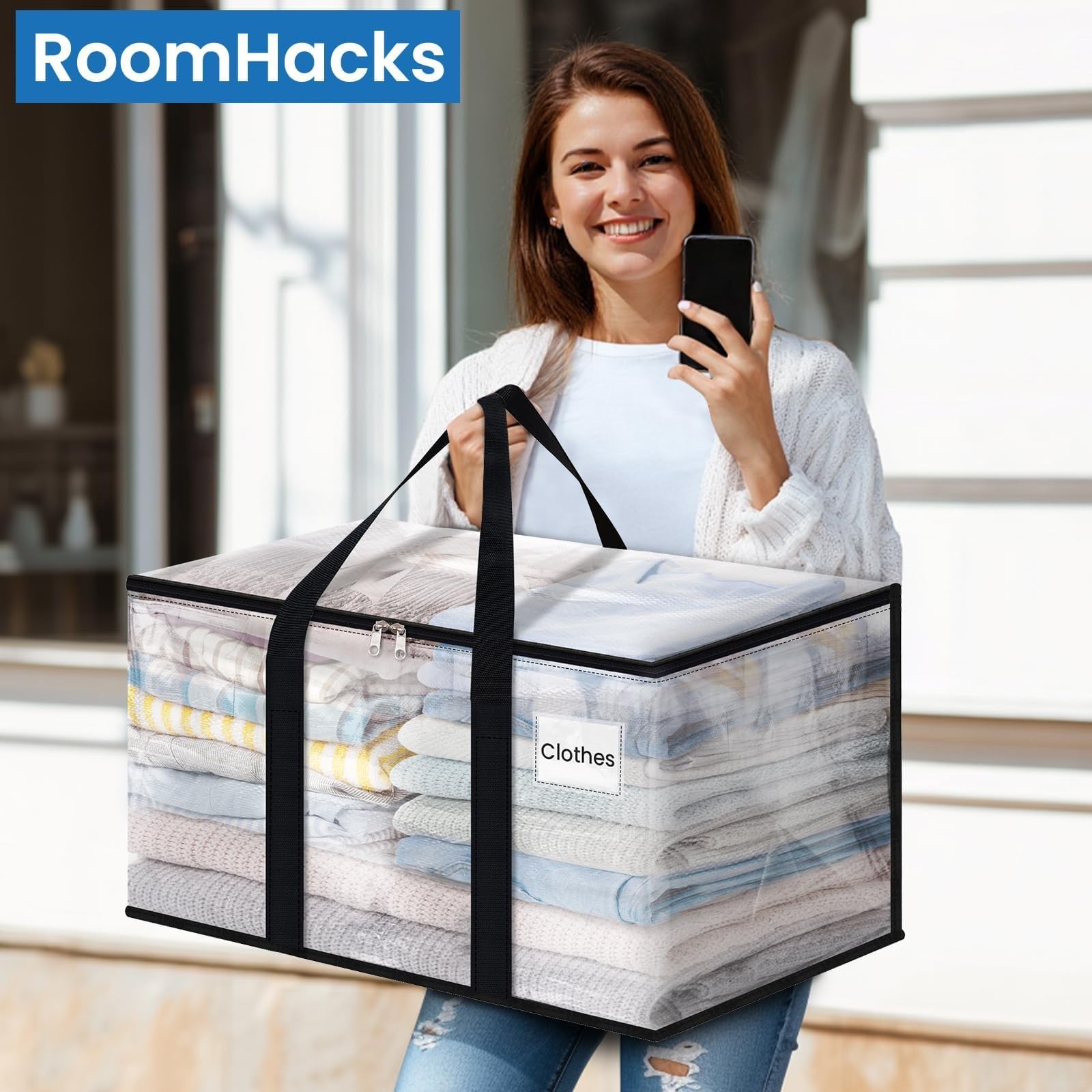 RoomHacks Heavy Duty Clear Moving Bags with Reinforced Handle and Double Zipp…