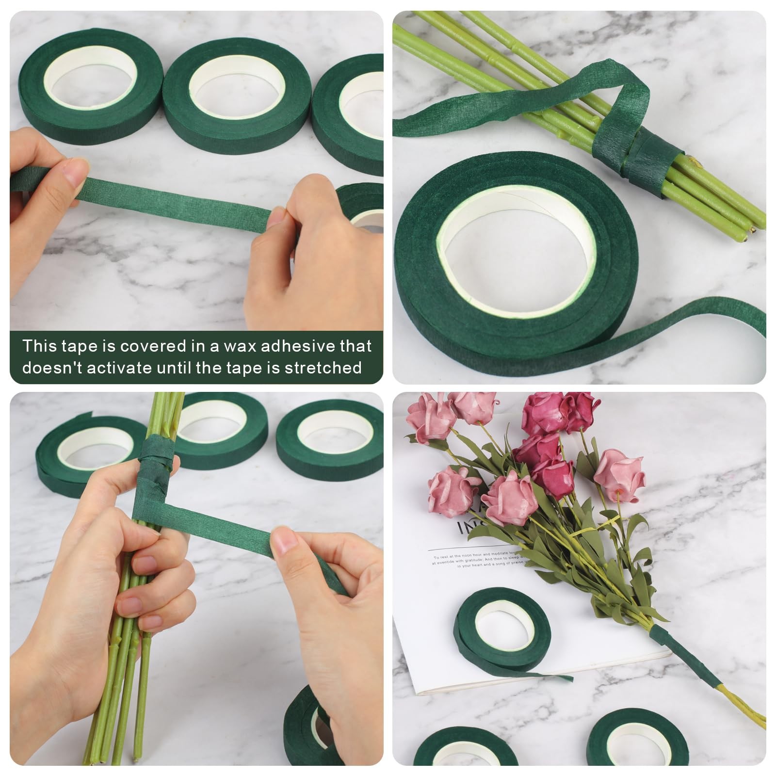 6 Roll Dark Green Floral Tape 1/2″ Flower Bouquet Stem Wrap Craft Wedding 30 Yd