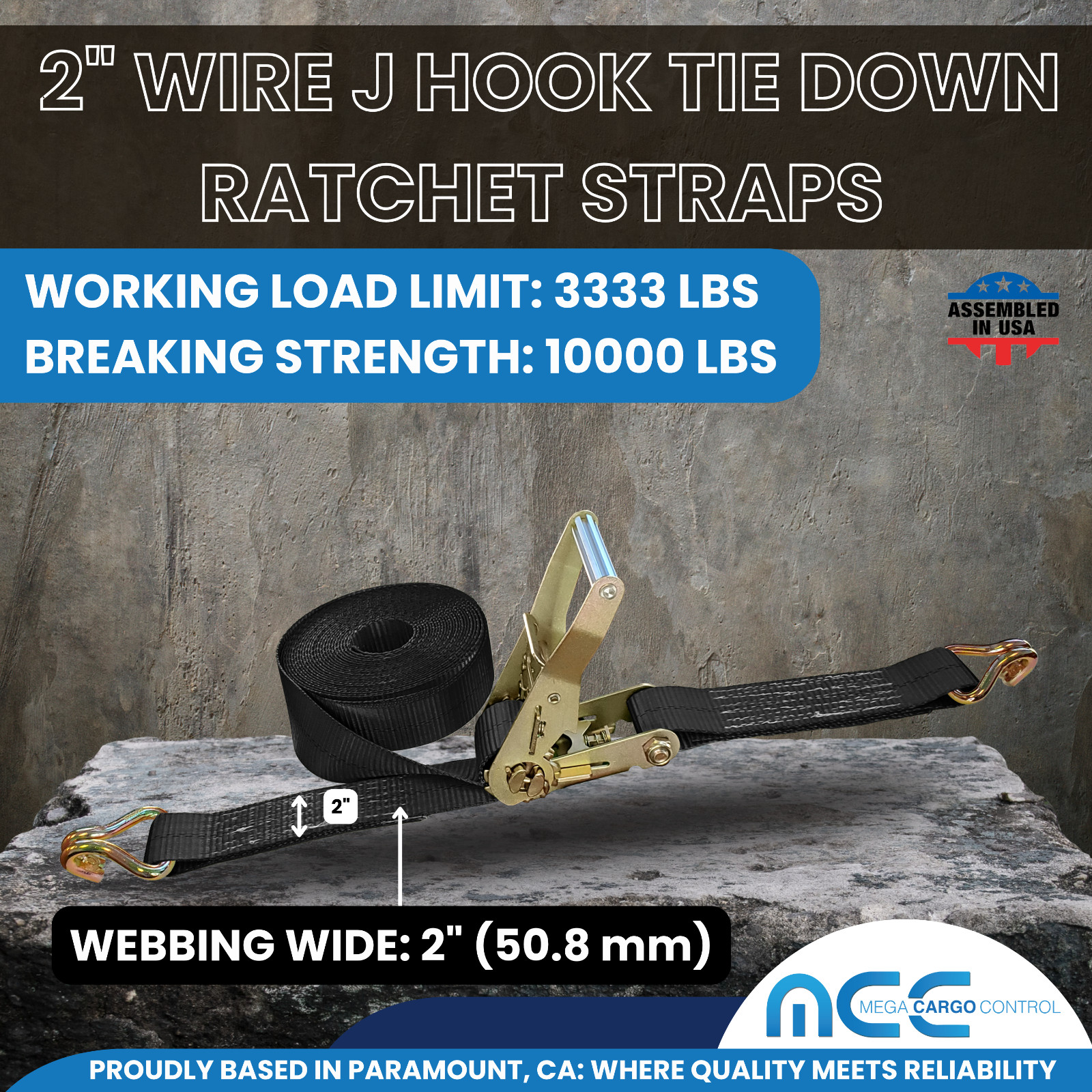 USA Heavy Duty 2″ x 40′ 50′ 60′ Ratchet Strap J Hook Flatbed Truck Farm Tie Down