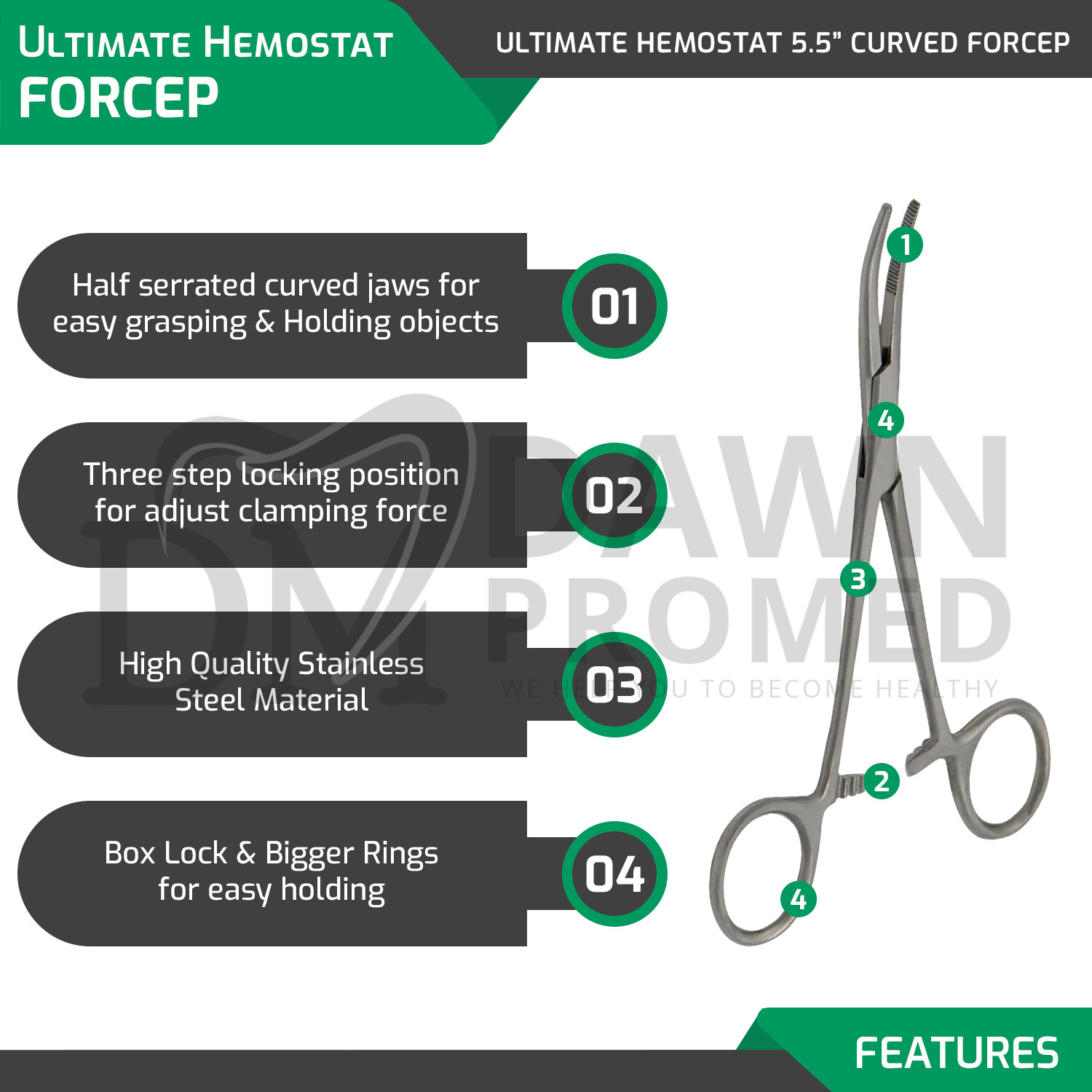 5 Pcs Kelly Hemostat Forceps Curved 5.5″ Locking Clamp Surgical Dental German Gr