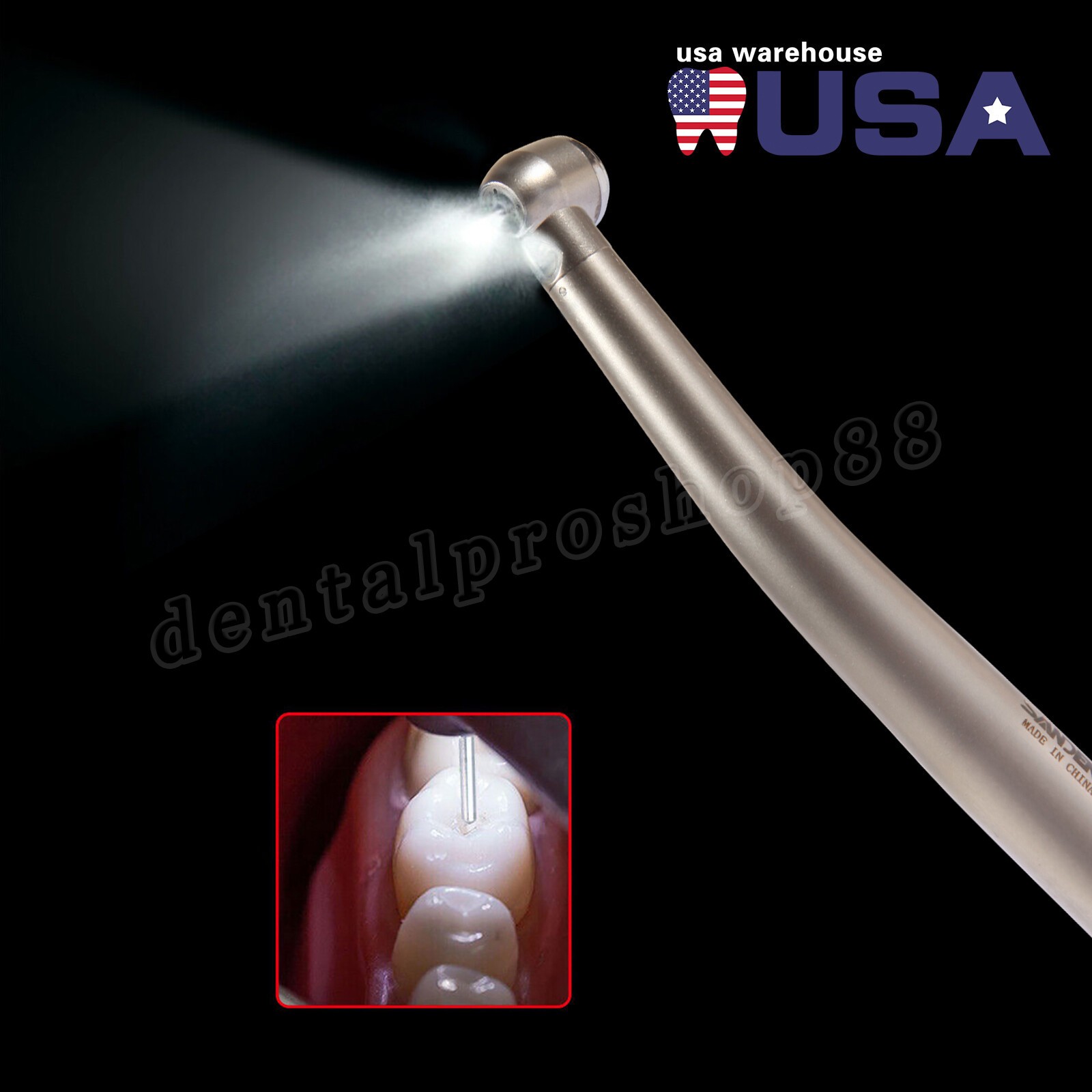 Dental Fiber Optic LED High Speed Handpiece 4Holes Internal triple spray fit Kav