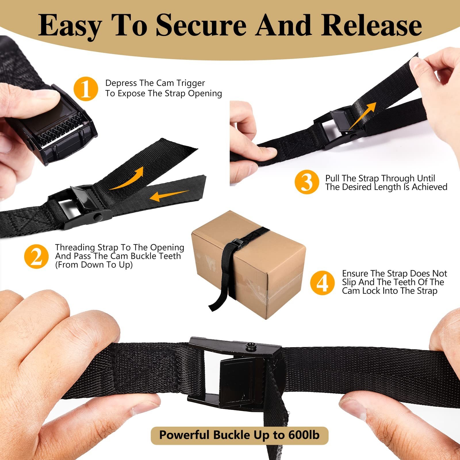 5Pack Cam Buckle Tie Down Straps, 1″ x 4 ft Heavy Duty Lashing Secure Strap A…