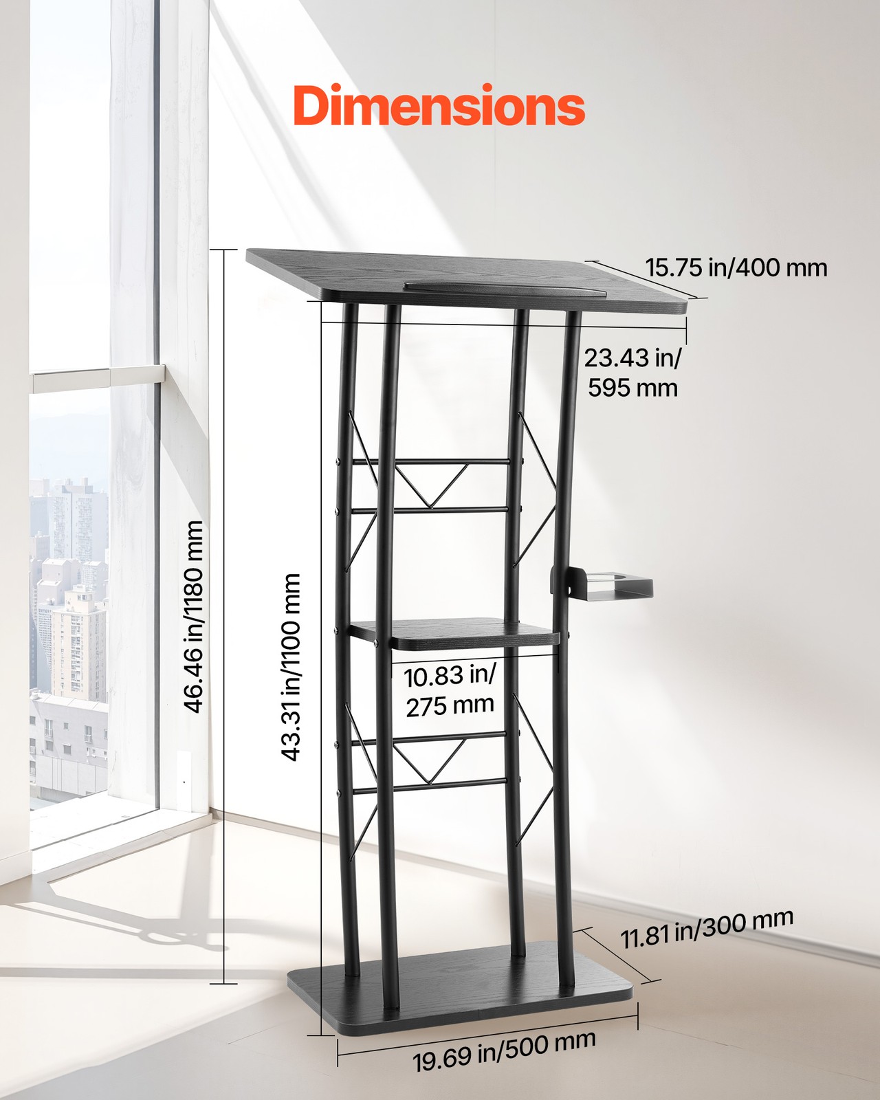 Uimoso Podium Stand 47 in Curved Metal Lectern Storage Shelf Classroom Wedding