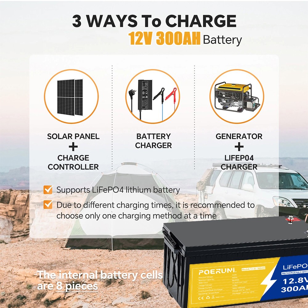 300Ah 12V LiFePO4 Lithium Battery Deep Cycle Built-in BMS For Solar RV Off-grid