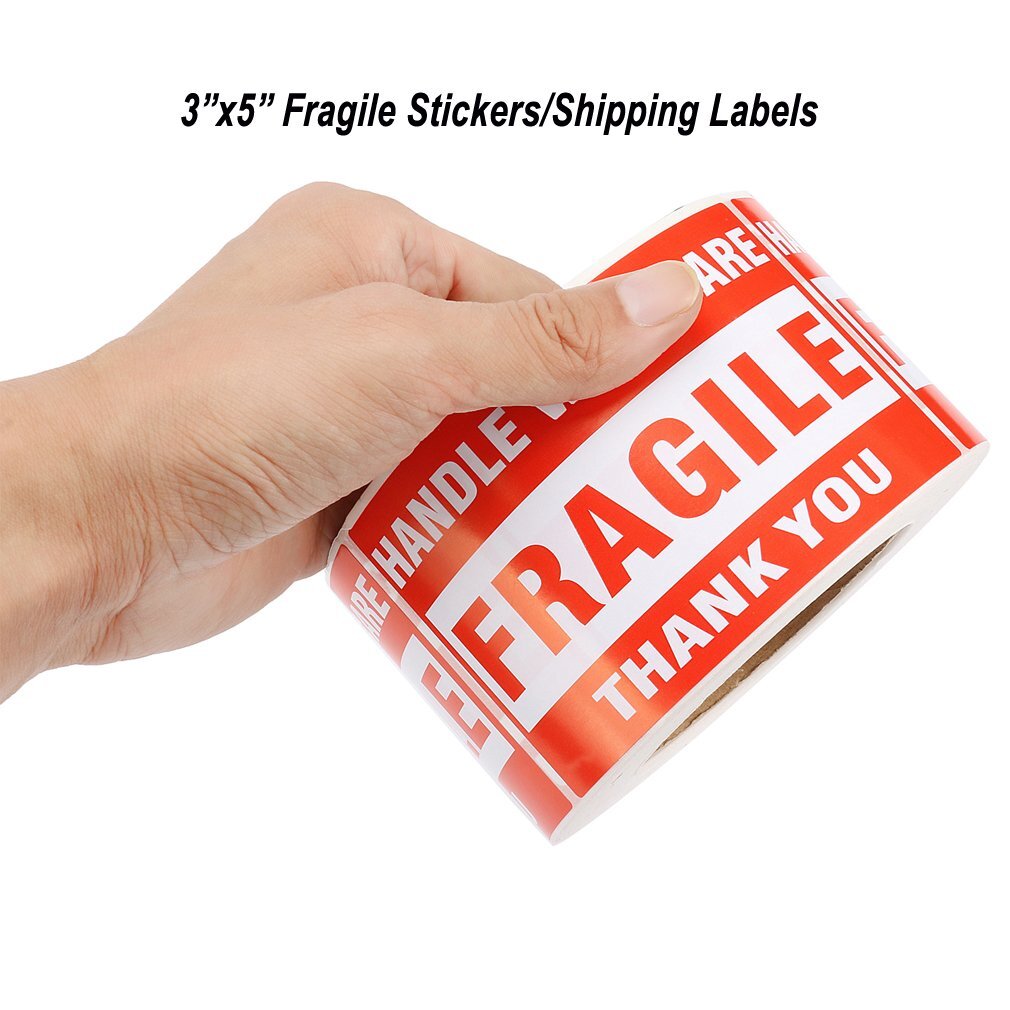 500 LARGE 3 x 5 Fragile Handle With Care Thank You Label Sticker