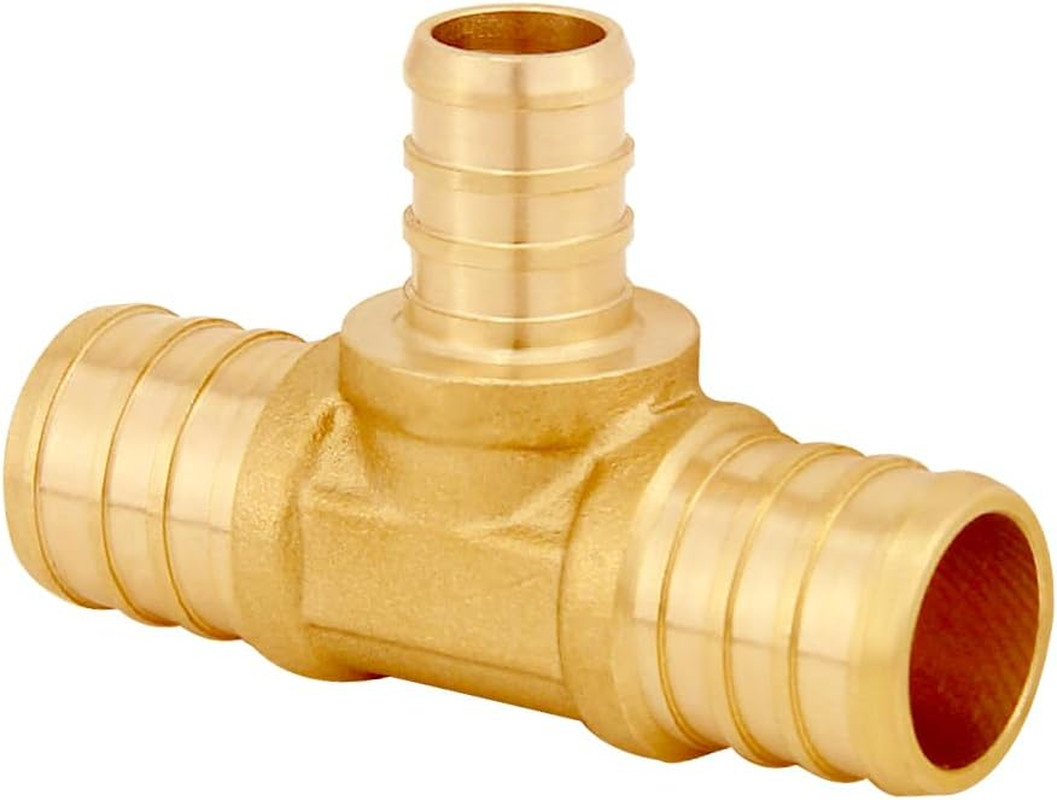 Uenede 8PCS LF Brass 3/4 to 1/2 to 3/4 Inch PEX Tee Reducer 3 Way Coupling Barb
