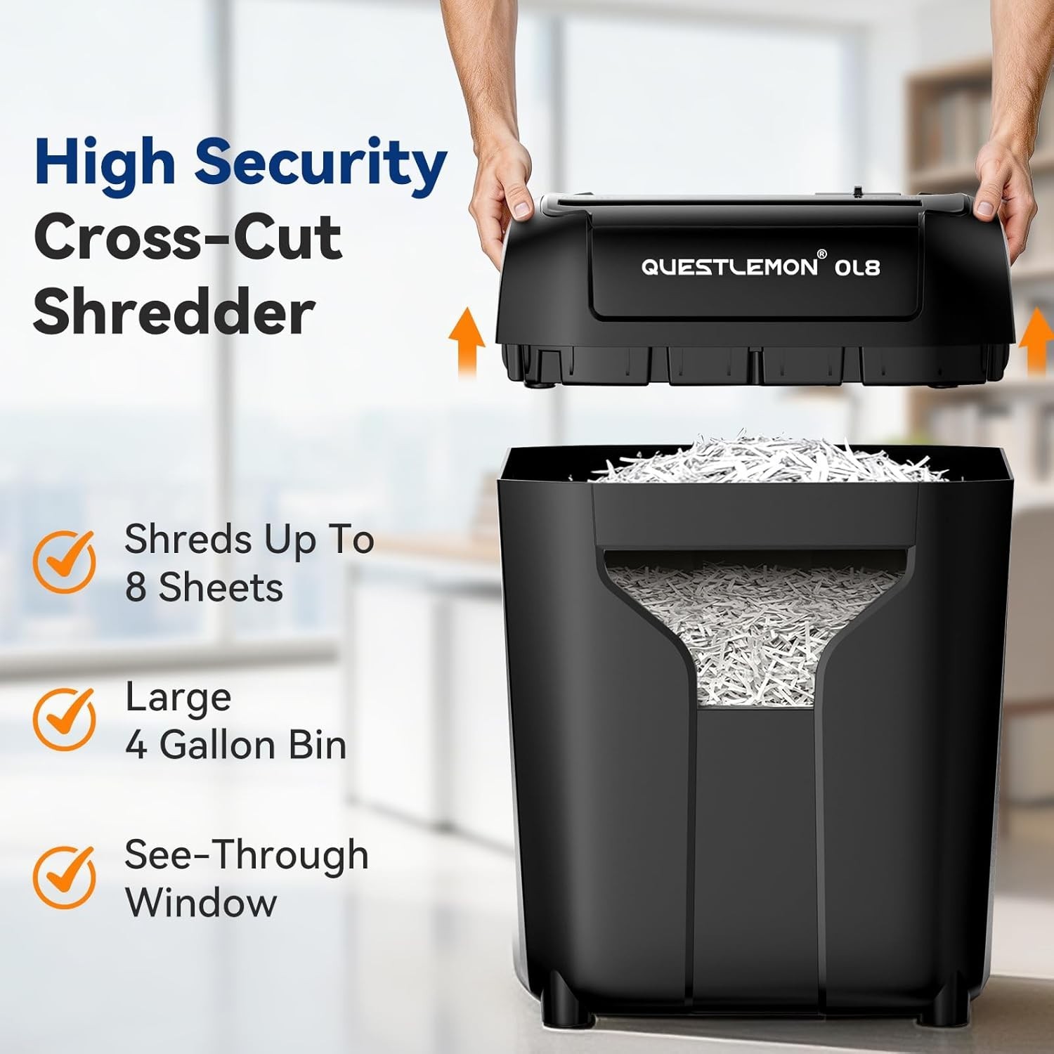 Compact 8-Sheet Cross-Cut Shredder, Extremely Quiet 58dB with Safety Features