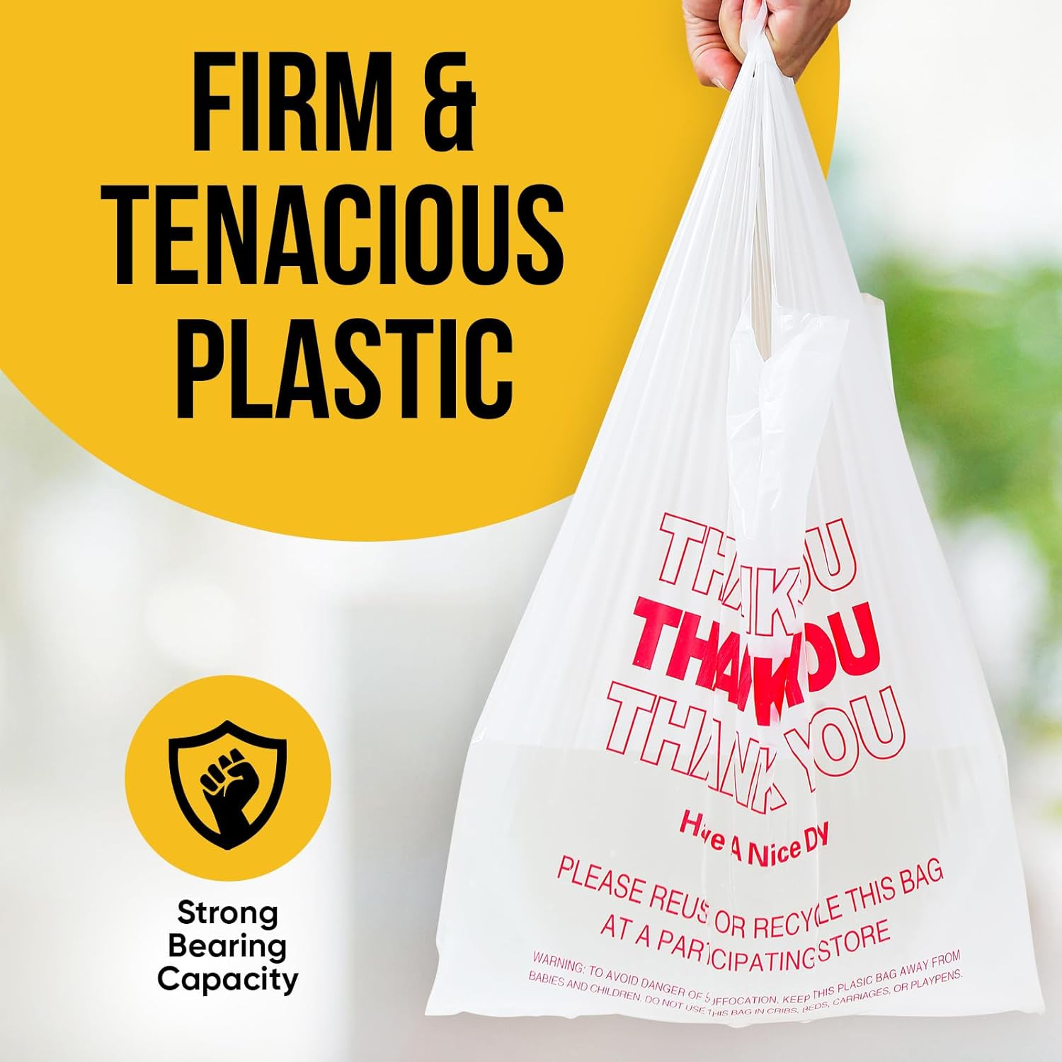 300 Plastic Shopping Bags Thank You Grocery Handles Retail Bulk 11x6x21