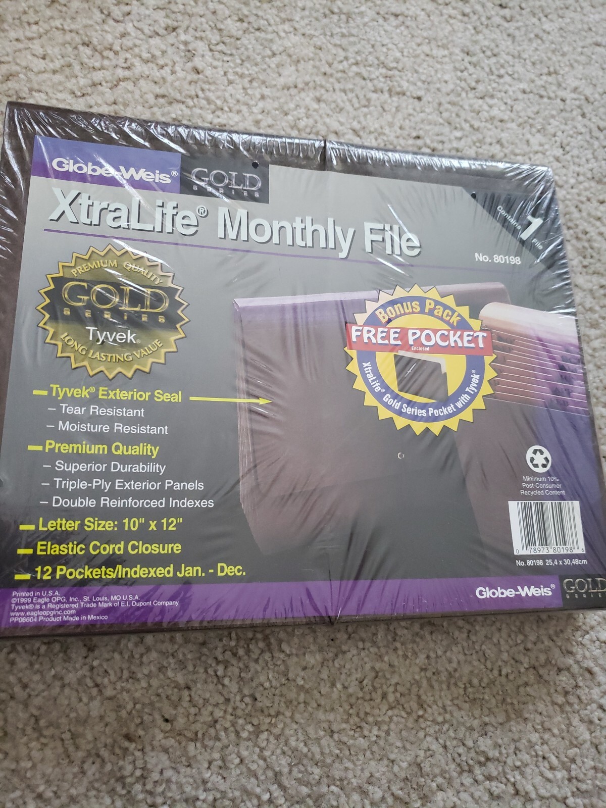 Globe-Weis Gold Series Xtralife Monthly File Tyvek Exterior Seal Premium Quality