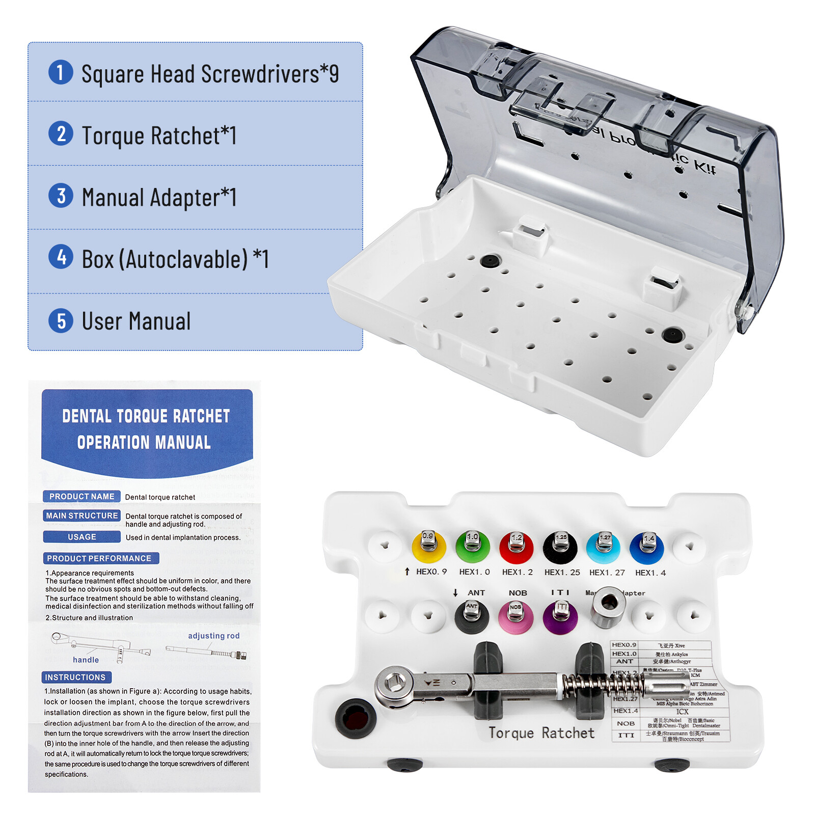 Dental Universal Implant Prosthetic Kit Torque Wrench Screw Drivers Remover 16pc