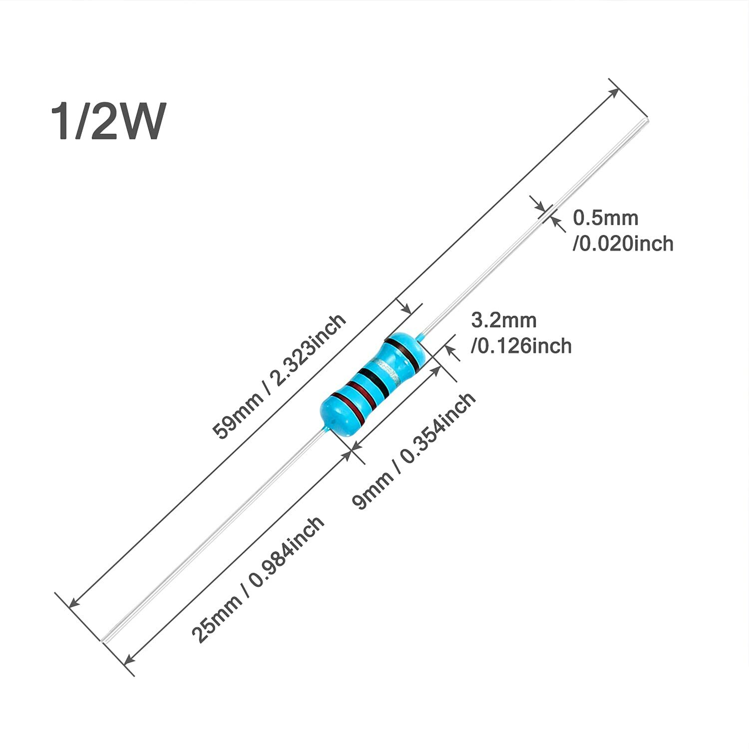 20 PCS 1/2 w(0.5 watt) 1% metal film resistors Over 200 Various Value YOU CHOOSE