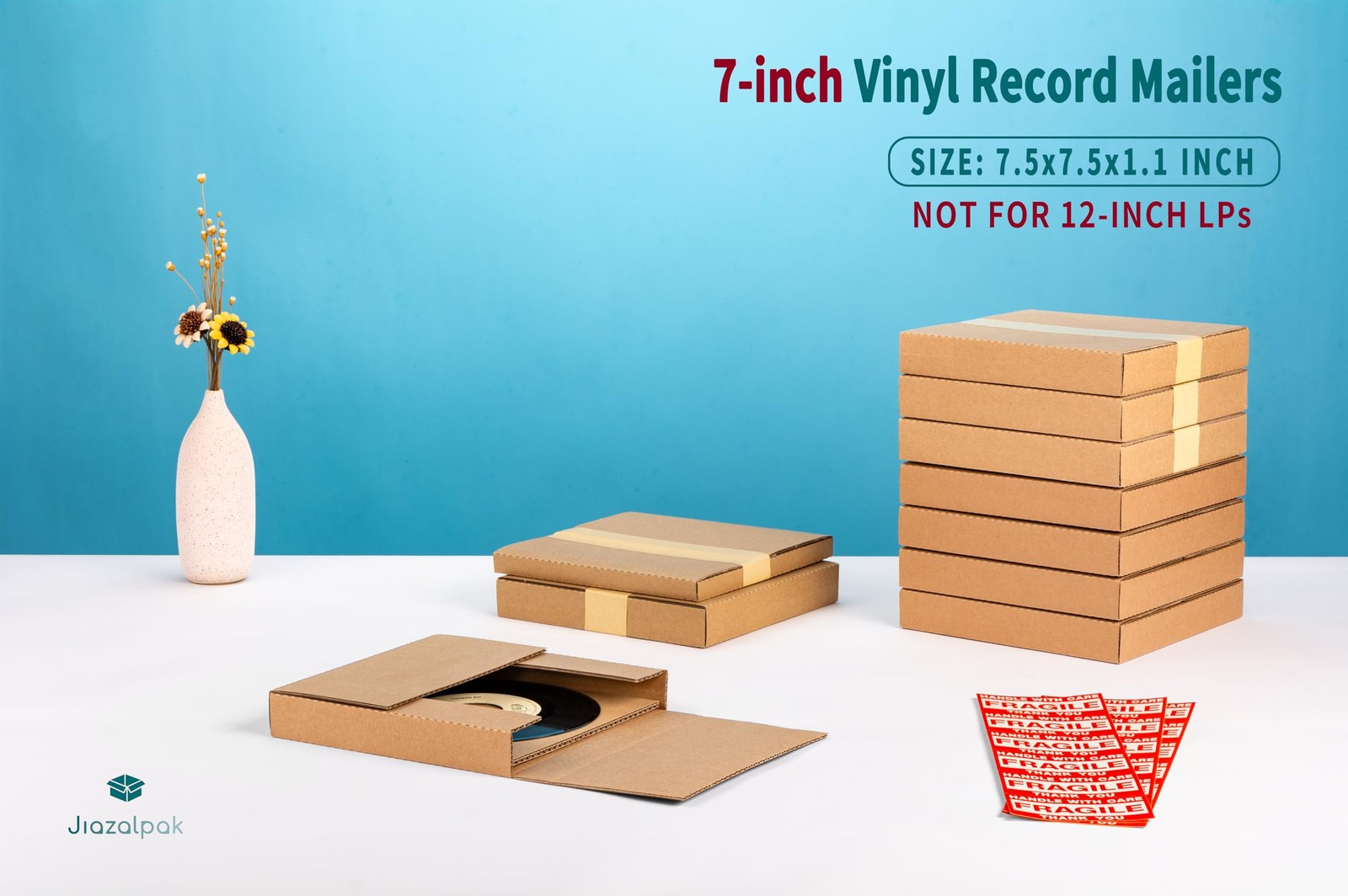 Jiazalpak 7 Inch 45 RPM Record Mailers (NOT for 12″ LPs), 7.5 25 Pack, Brown
