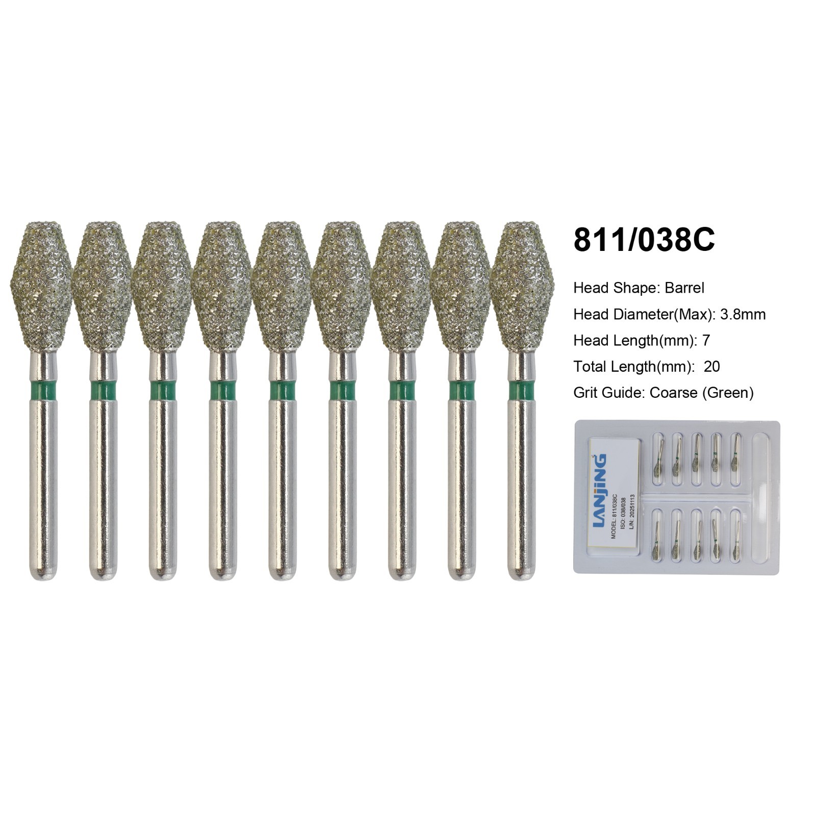 Dental Diamond Bur Barrel Shape 811/038 811/032 Super Coarse Grit High Speed FG