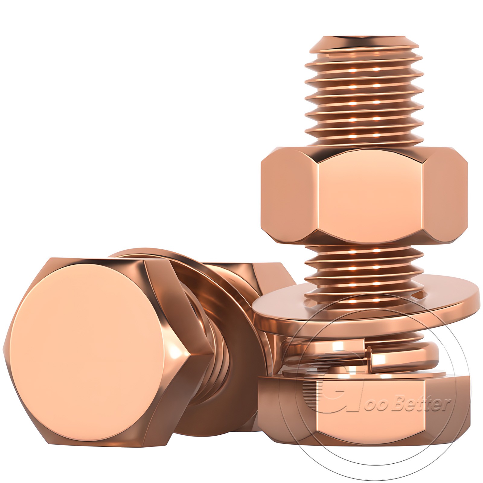 SOLID COPPER SET SCREWS HEXAGON HEAD FULLY THREADED BOLTS WITH FLAT WASHER & NUT