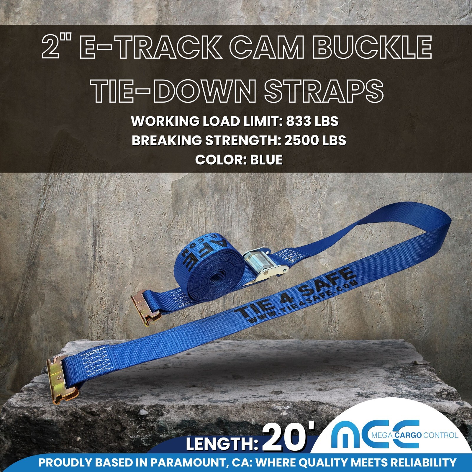 2″ x 12′ 16′ 20′ E-Track Cam Buckle Tie Down Strap for Truck Trailer Cargo Van
