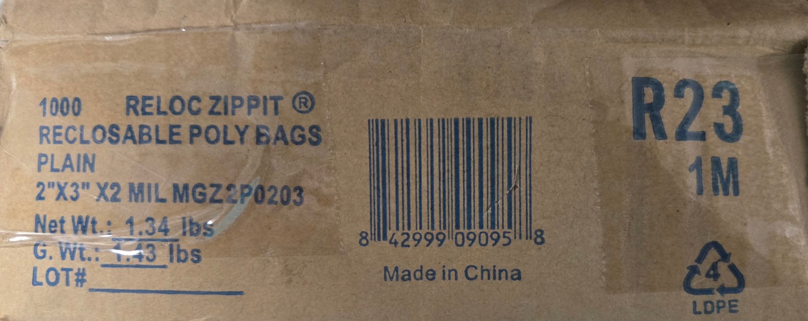 500 Reloc Zippit 2″x3″ 2M reclosable zip bags 5 bags of 100, New