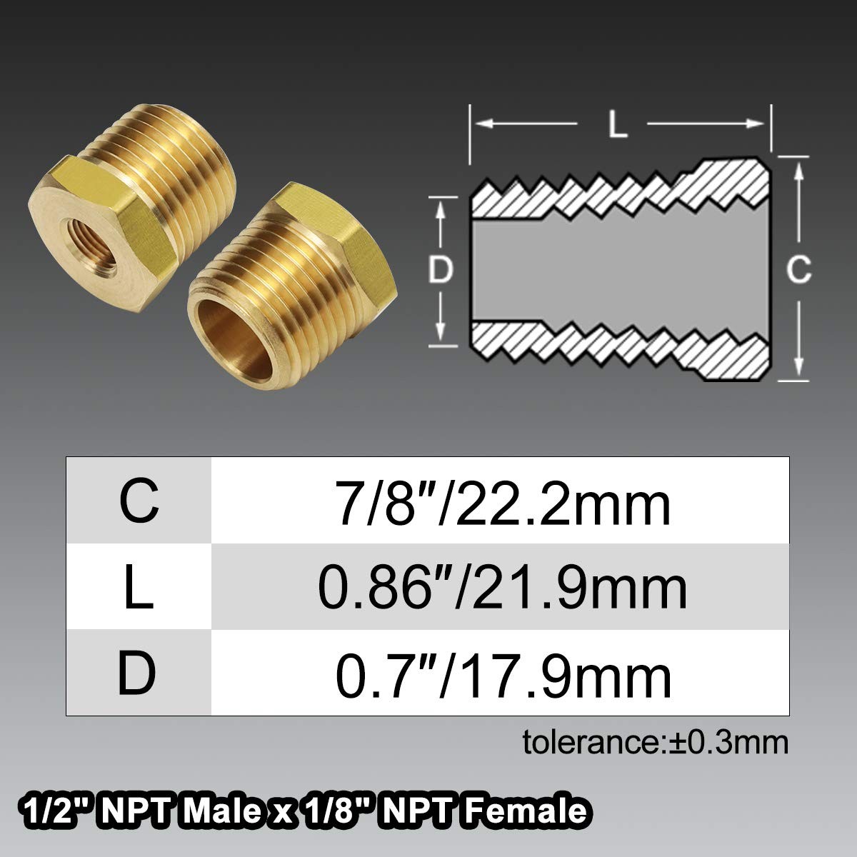 Boeray 1/2 Inch NPT Male Thread to 1/8 Inch NPT Female Reducing Brass Pipe Fi…