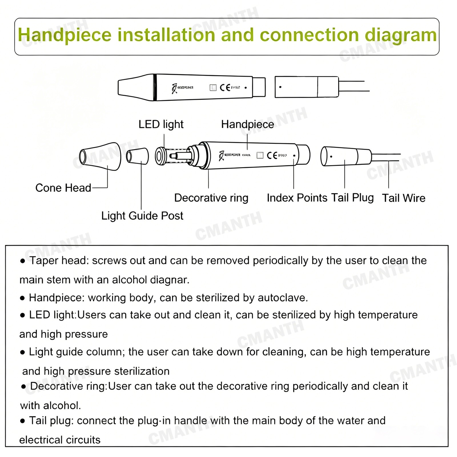 Woodpecker DTE Dental Ultrasonic Scaler Handpiece Detachable Cable Tube EMS NSK