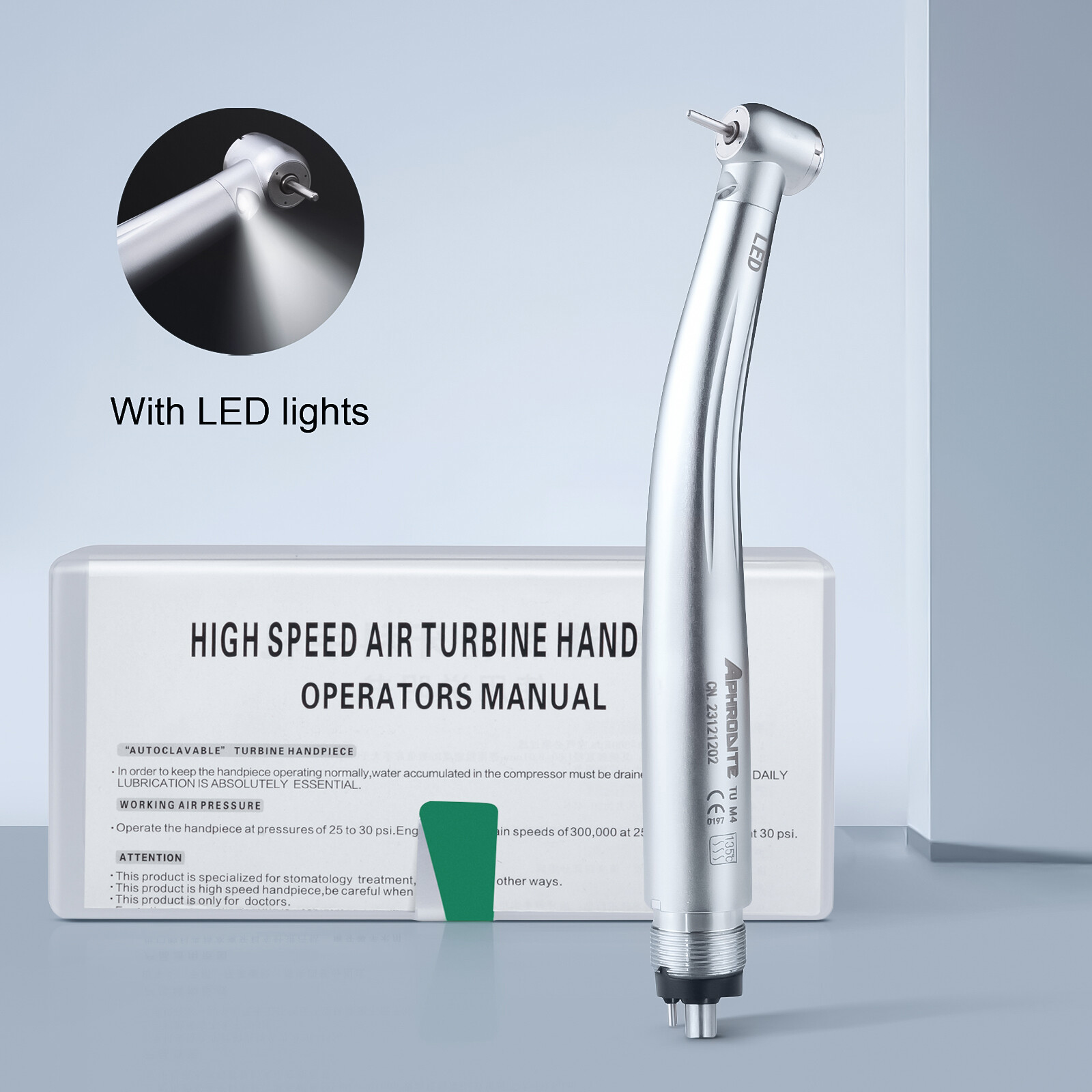 4H LED E-generator Dental Fiber Optic High Speed Handpiece Internal Triple Spray