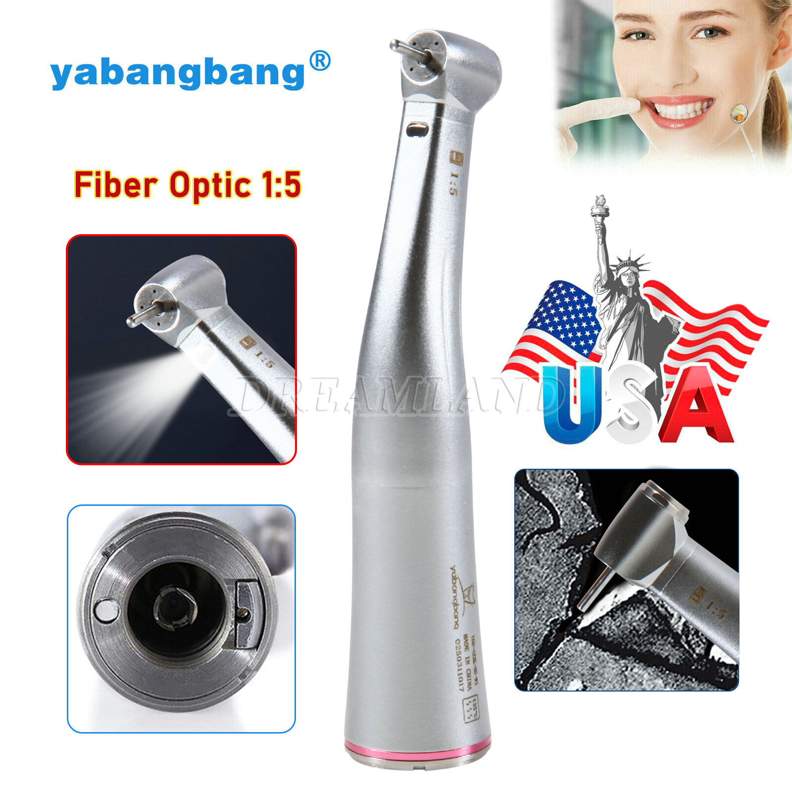 Dental 1:5 Electric Fiber Optic LED Contra Angle Red Ring Fit NSK Ti Max X95L