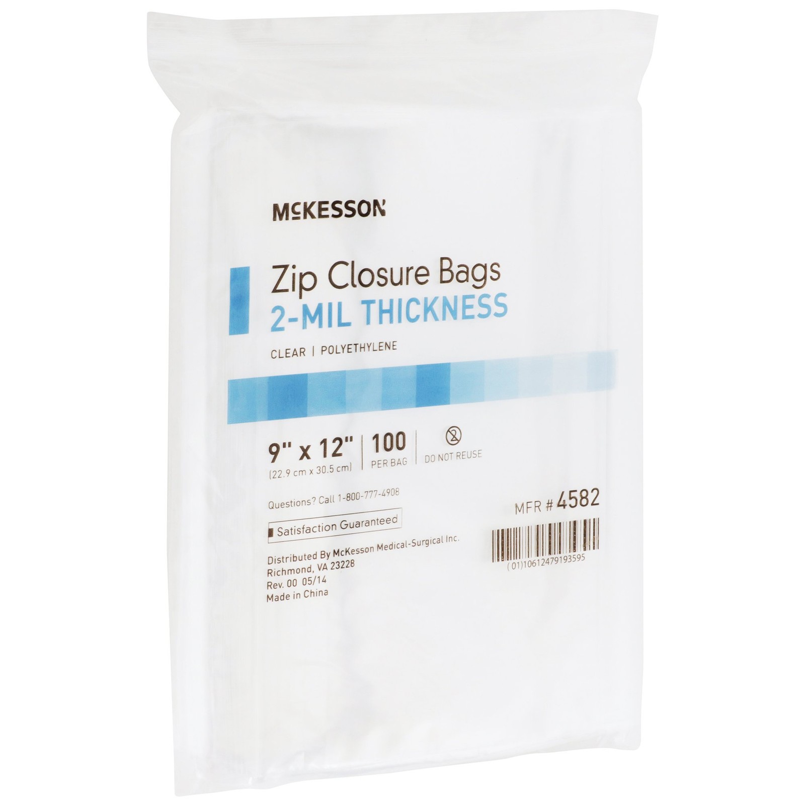 McKesson Zipper Closure Reclosable Bag 9 x 12″ 2 mil Polyethylene 4582 100 Ct