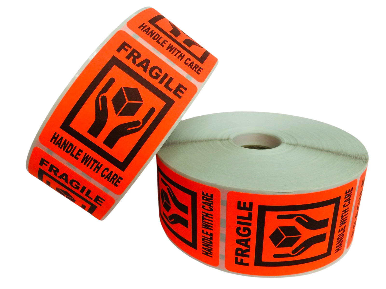 2×3, FRAGILE (Hands holding box icon), 500 labels per roll, 1-60 Rolls