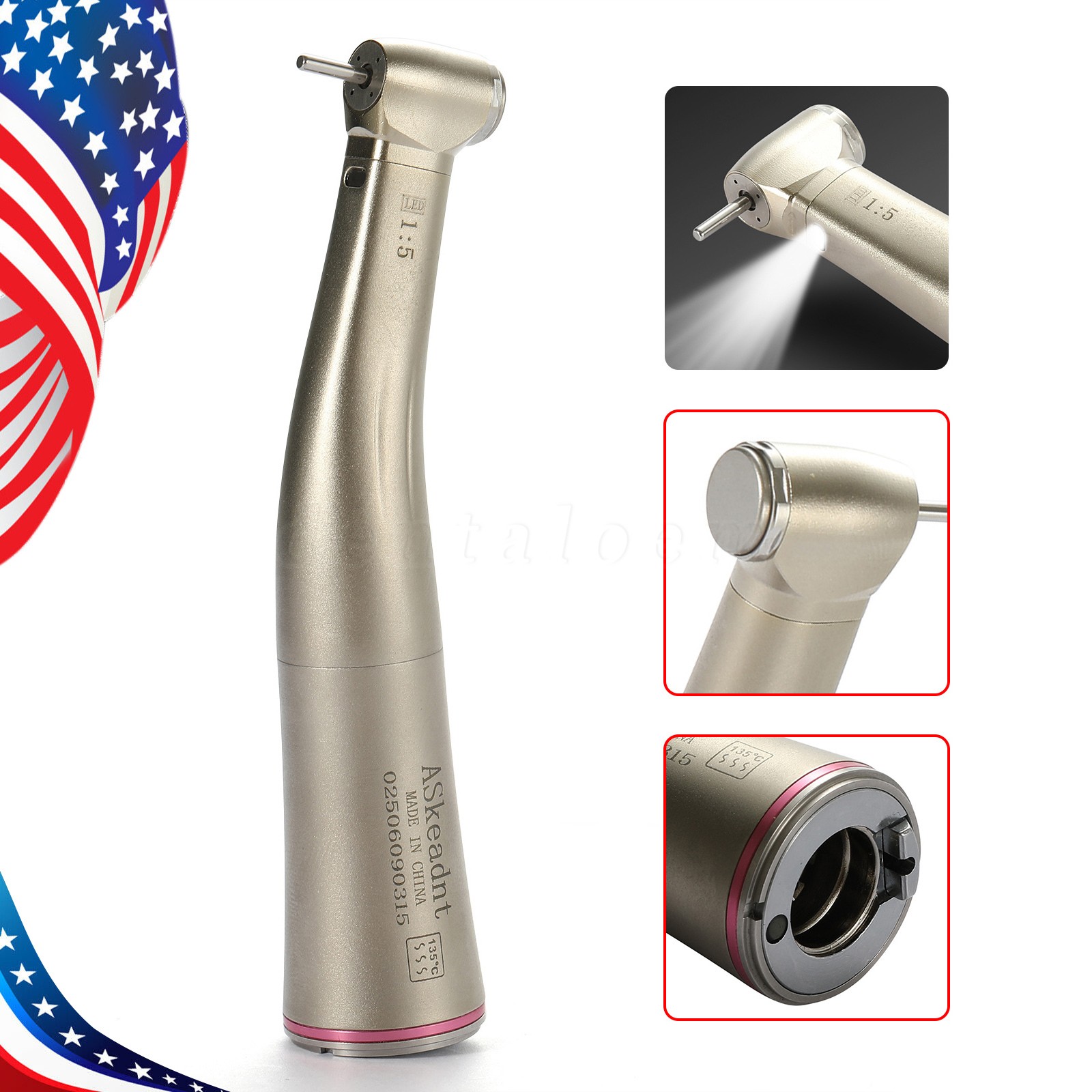 Dental 1:5 LED Fiber Optic Contra Angle Handpiece 4 Sprays Fit NSK Ti-MAX X95L