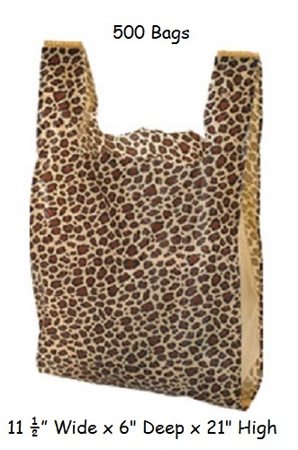 Plastic Bags Shopping 500 Leopard Cheetah Grocery T-Shirt Retail 11 ½” x 6 x 21”