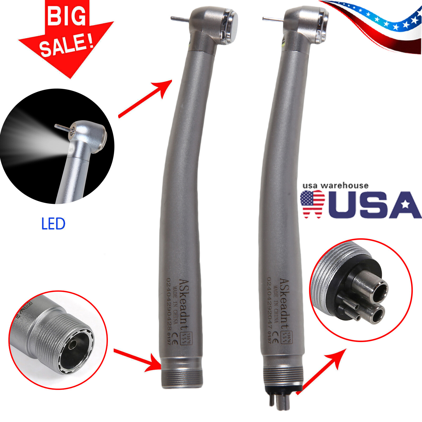 NSK Type Dental PANA MAX High Speed LED Handpieces Internal Triple Spray 2/4H US