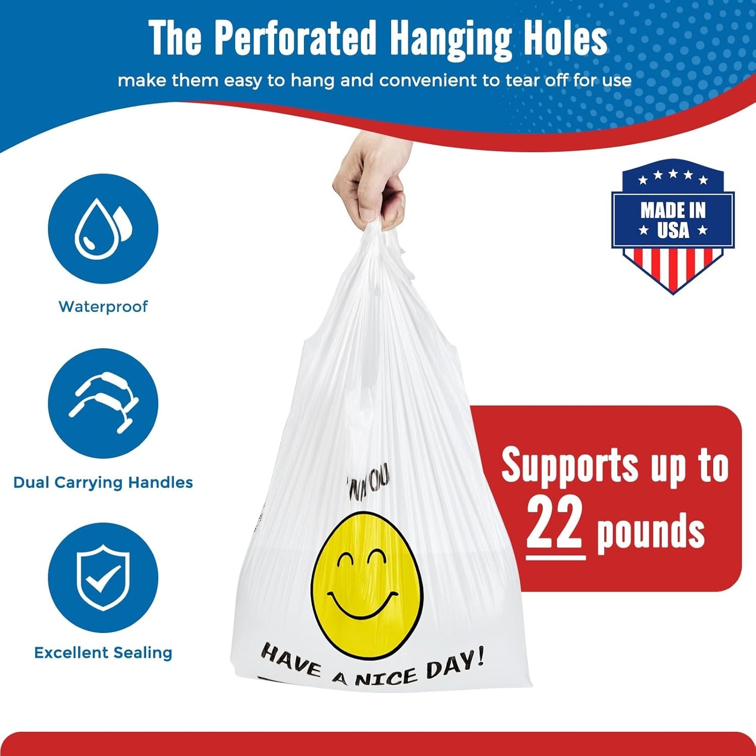 1000 Thank you T-Shirt Bags 1/6 12″ x 6.5″ x 21″, Plastic Grocery Shopping Bags