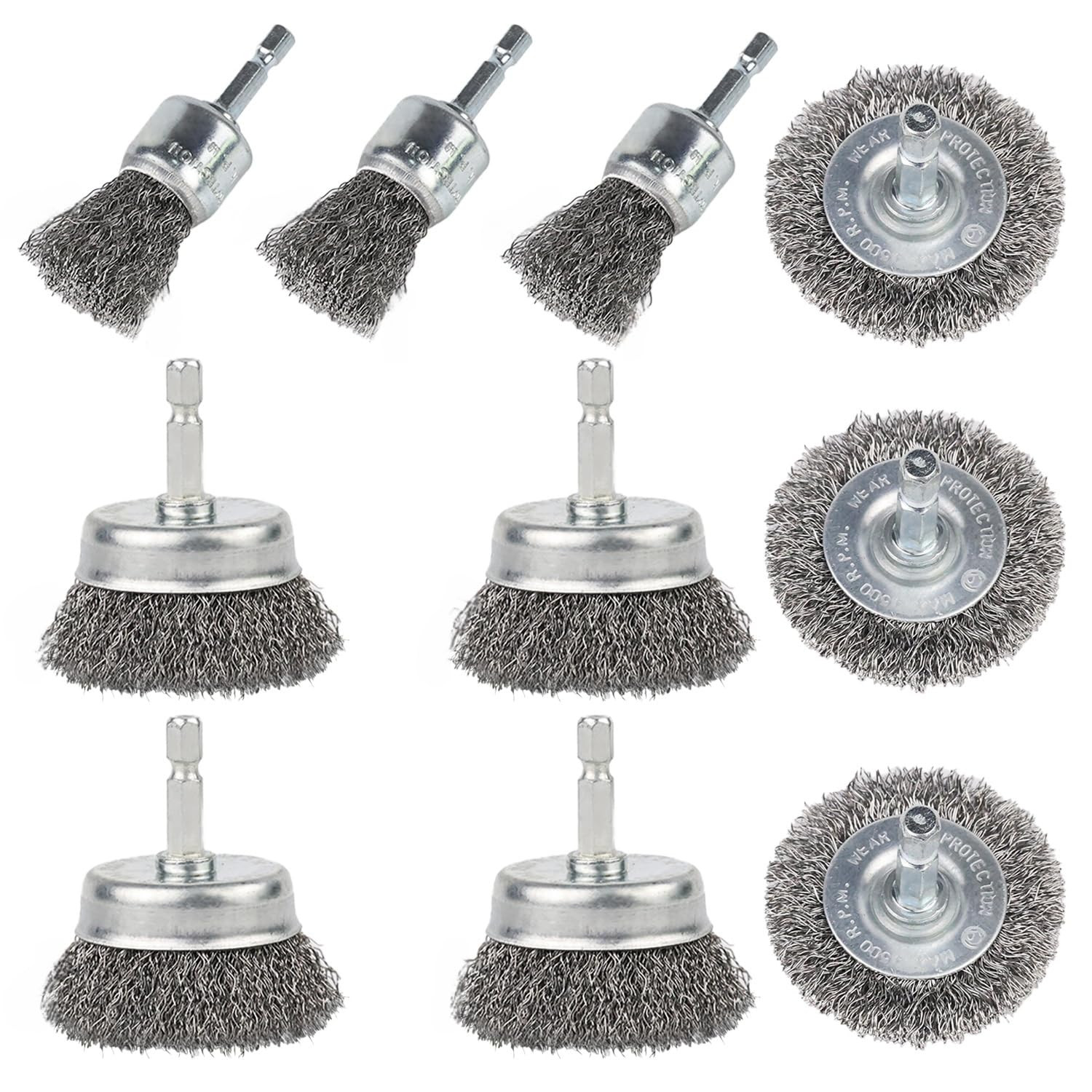 10 Pack Wire Brush for Drill Carbon Steel Wire Wheel Cup Brush 1/4-In Hex Shank