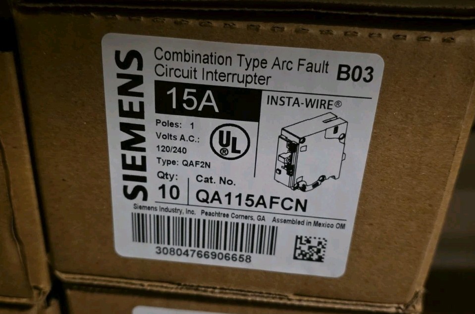 10 Siemens QA115AFCN 15A 1-Pole Neutral Circuit Breaker 15 Amp Arc Fault QAF2N