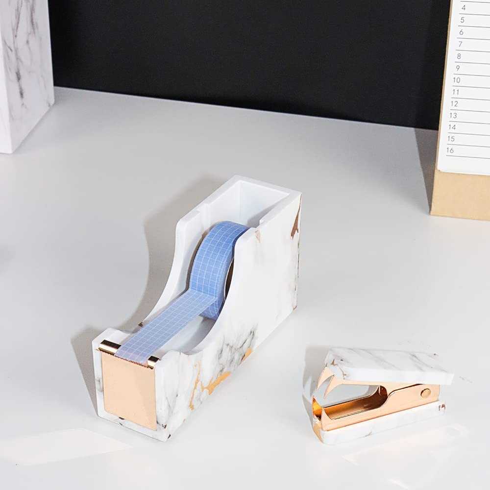 Mei Yi Tian Marble Gold Line Print Gold Stapler Staples Remover Tape Dispenser